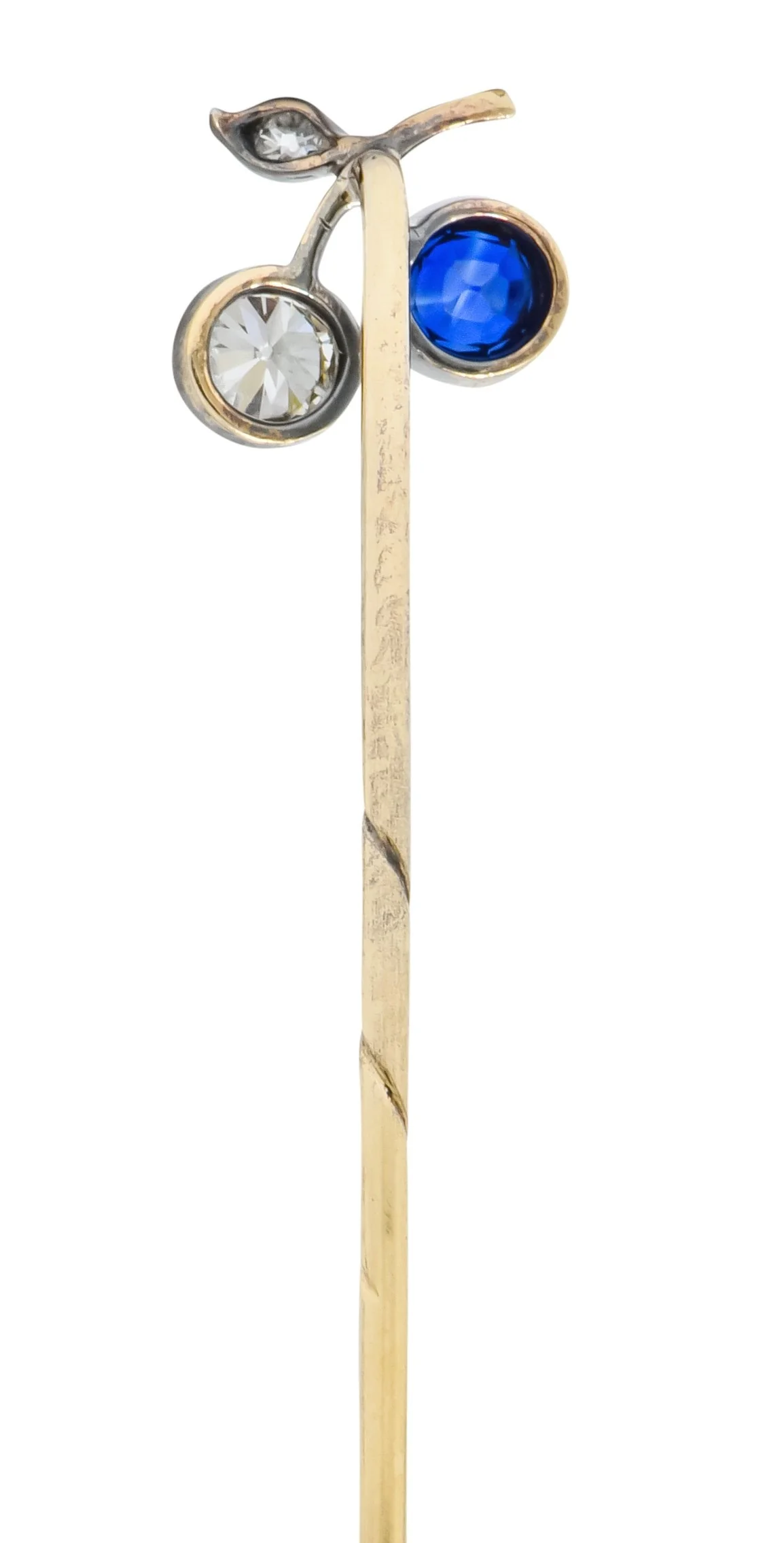 Edwardian Sapphire Diamond Platinum-Topped 14 Karat Gold Cherry Stickpin - Image 4