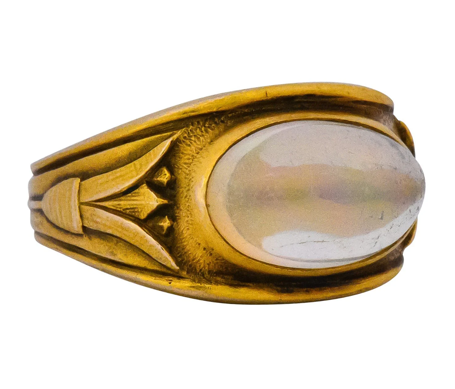 Egyptian Revival Art Nouveau Jelly Opal 14 Karat Gold Floral Ring - Image 2