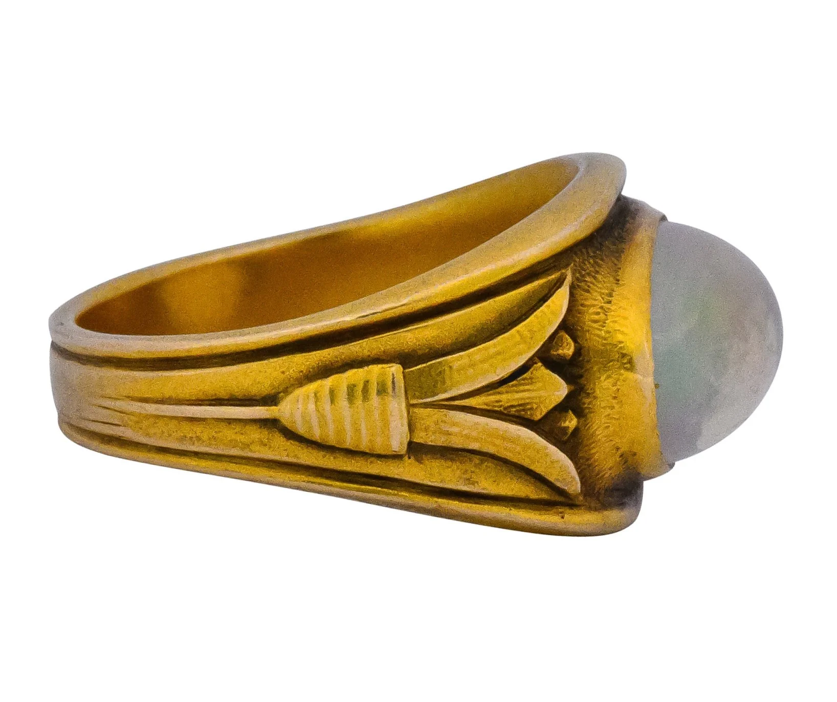 Egyptian Revival Art Nouveau Jelly Opal 14 Karat Gold Floral Ring - Image 3