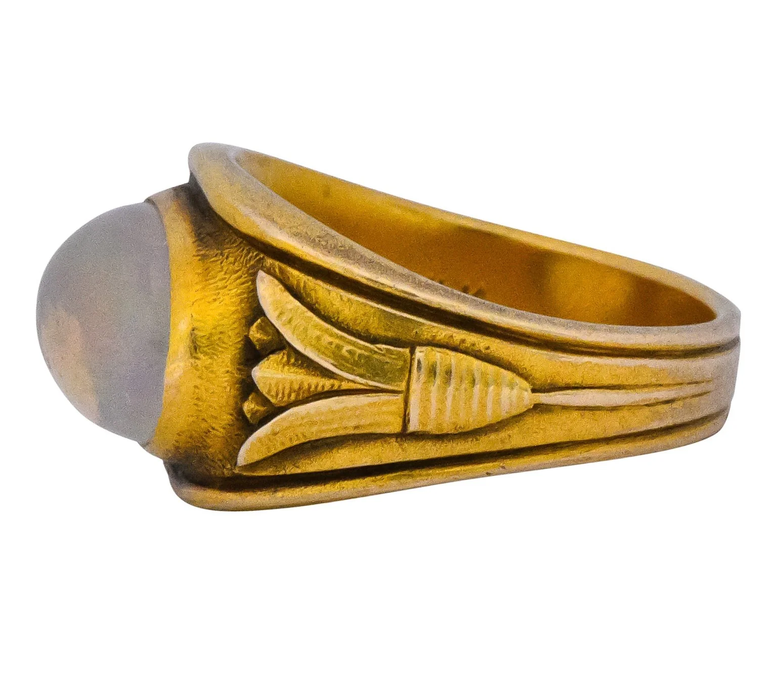 Egyptian Revival Art Nouveau Jelly Opal 14 Karat Gold Floral Ring - Image 5