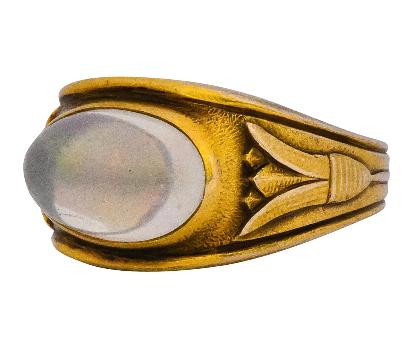 Egyptian Revival Art Nouveau Jelly Opal 14 Karat Gold Floral Ring - Image 6