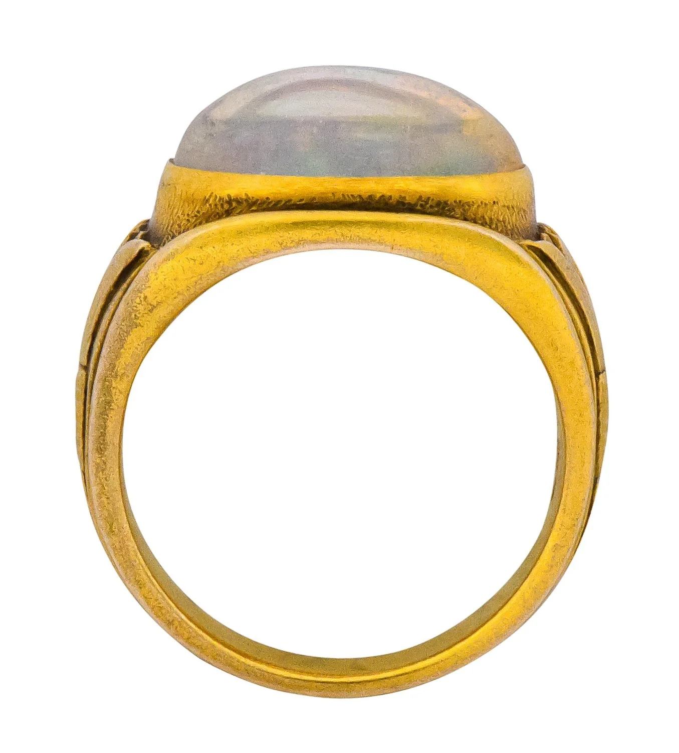 Egyptian Revival Art Nouveau Jelly Opal 14 Karat Gold Floral Ring - Image 7