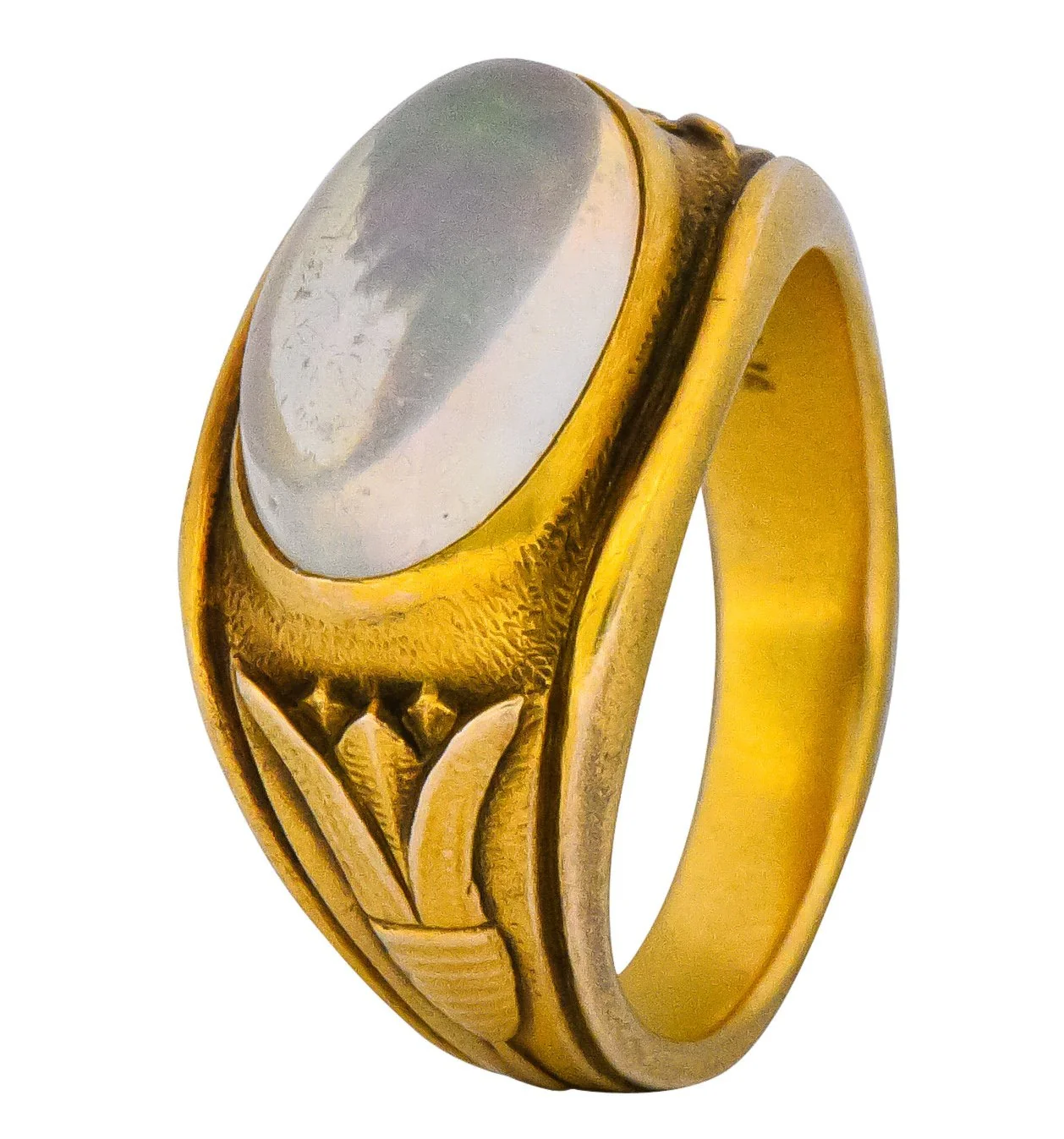 Egyptian Revival Art Nouveau Jelly Opal 14 Karat Gold Floral Ring - Image 8