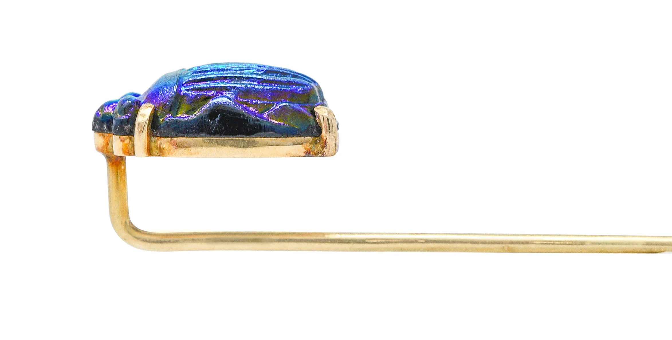 Egyptian Revival Bismuth 14 Karat Gold Scarab Beetle Stickpin - Image 5