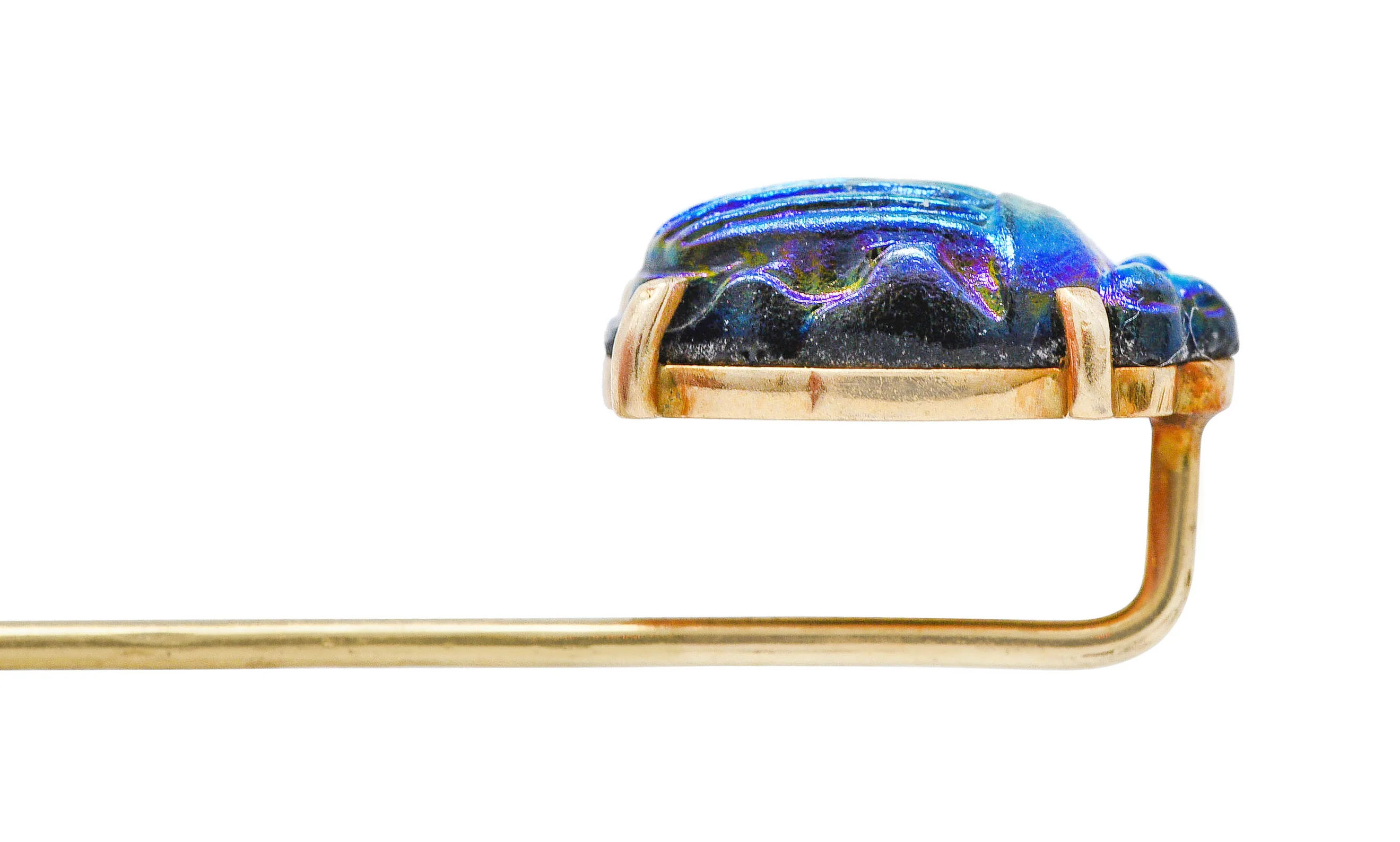 Egyptian Revival Bismuth 14 Karat Gold Scarab Beetle Stickpin - Image 7