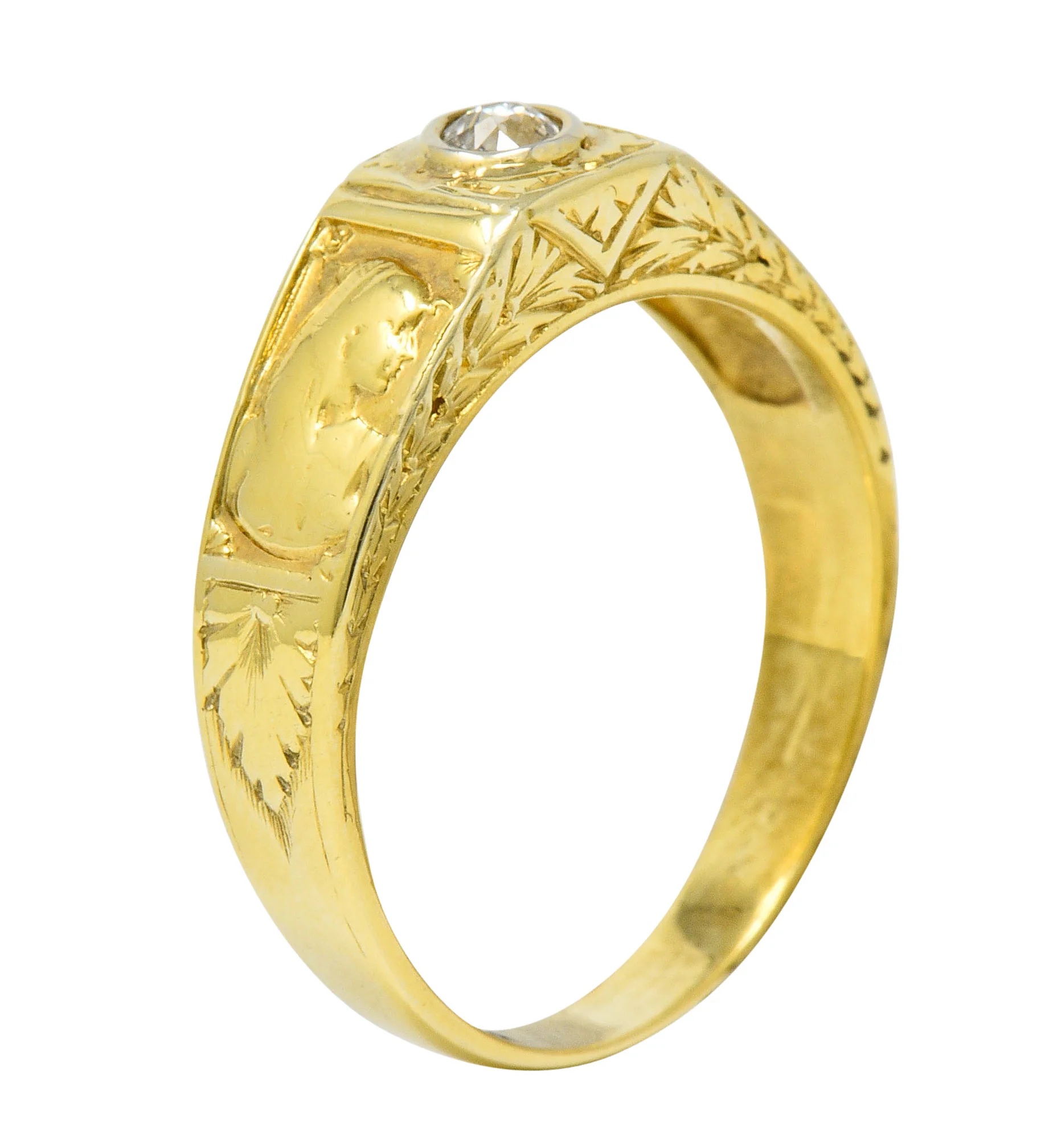Egyptian Revival Diamond 14 Karat Gold Lotus & Pharaoh Ring - Image 10