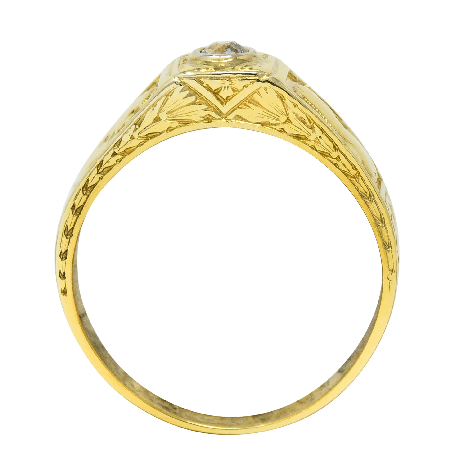 Egyptian Revival Diamond 14 Karat Gold Lotus & Pharaoh Ring - Image 7