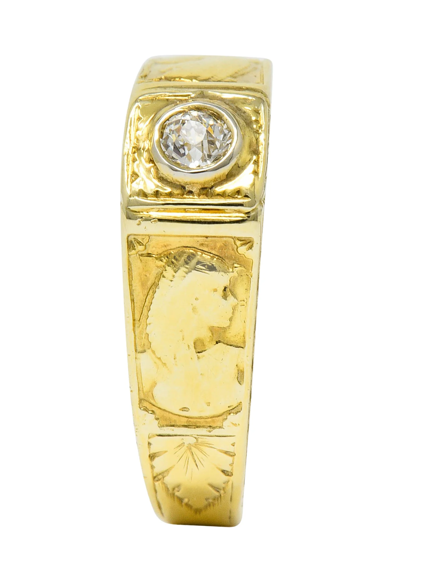 Egyptian Revival Diamond 14 Karat Gold Lotus & Pharaoh Ring - Image 9
