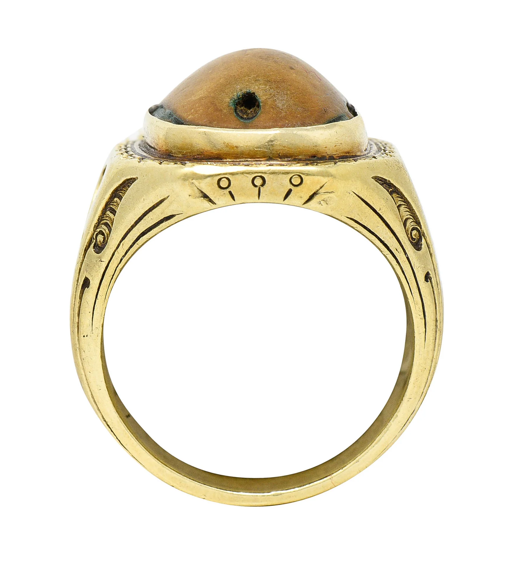 Egyptian Revival Hardstone 14 Karat Gold Unisex Scarab Ring - Image 11