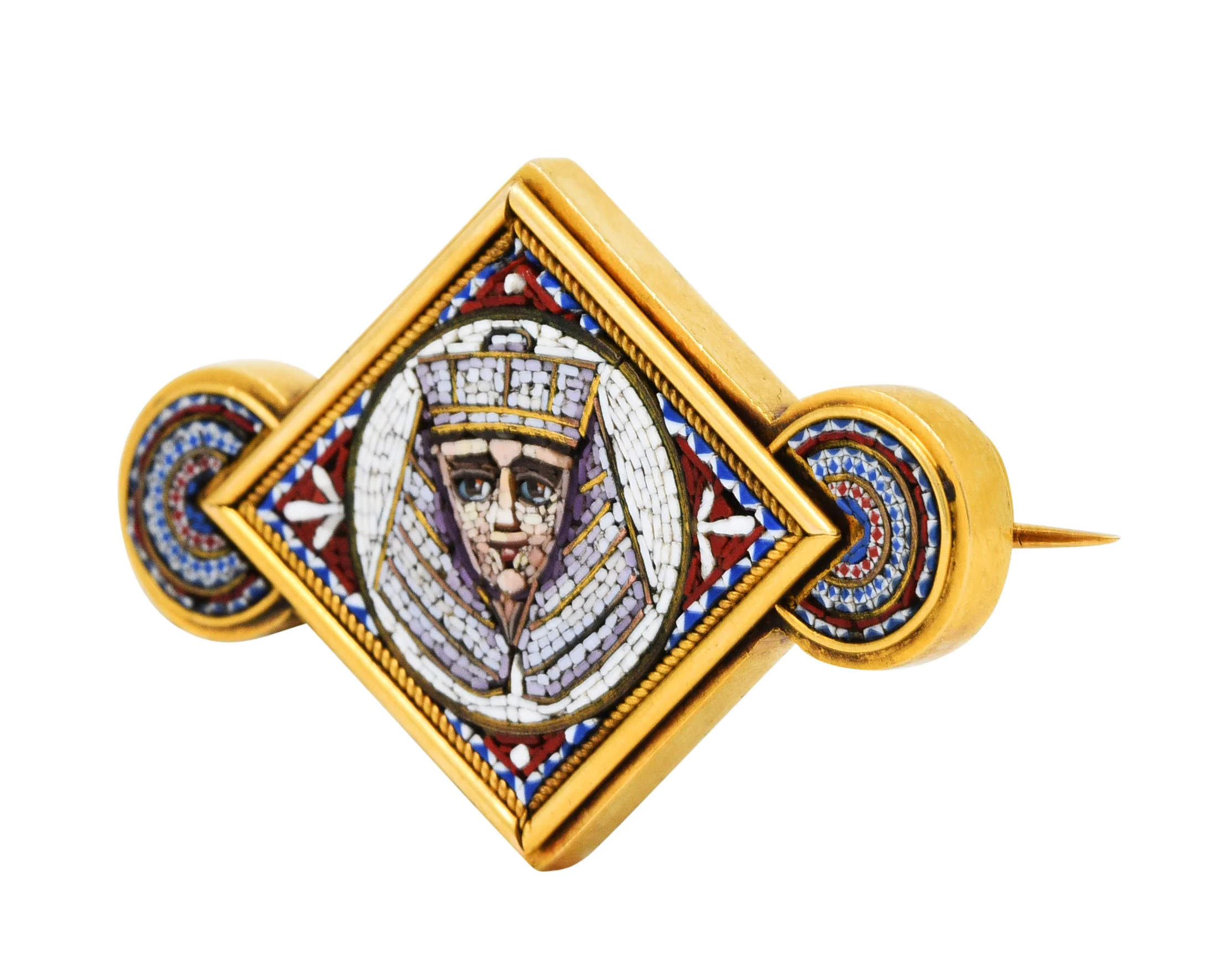 Egyptian Revival Micro Mosaic 18 Karat Gold Pharaoh Brooch - Image 4