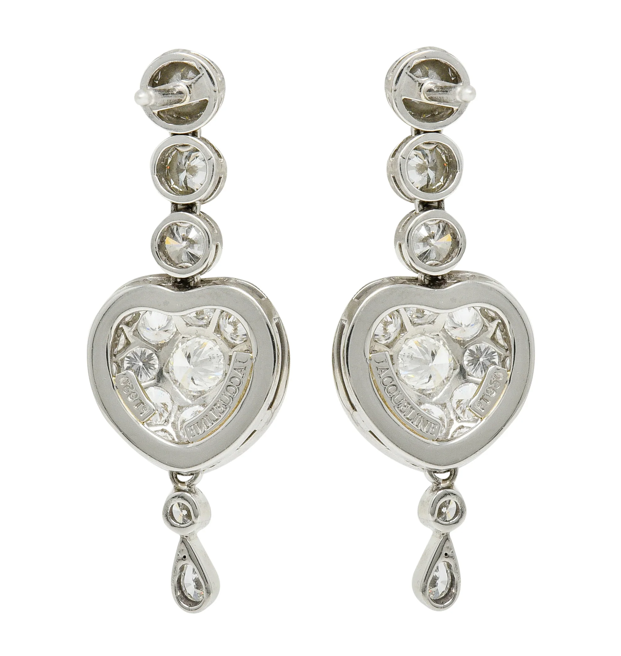 Elegant 3.10 CTW Pave Diamond Platinum Heart Drop Earrings - Image 3