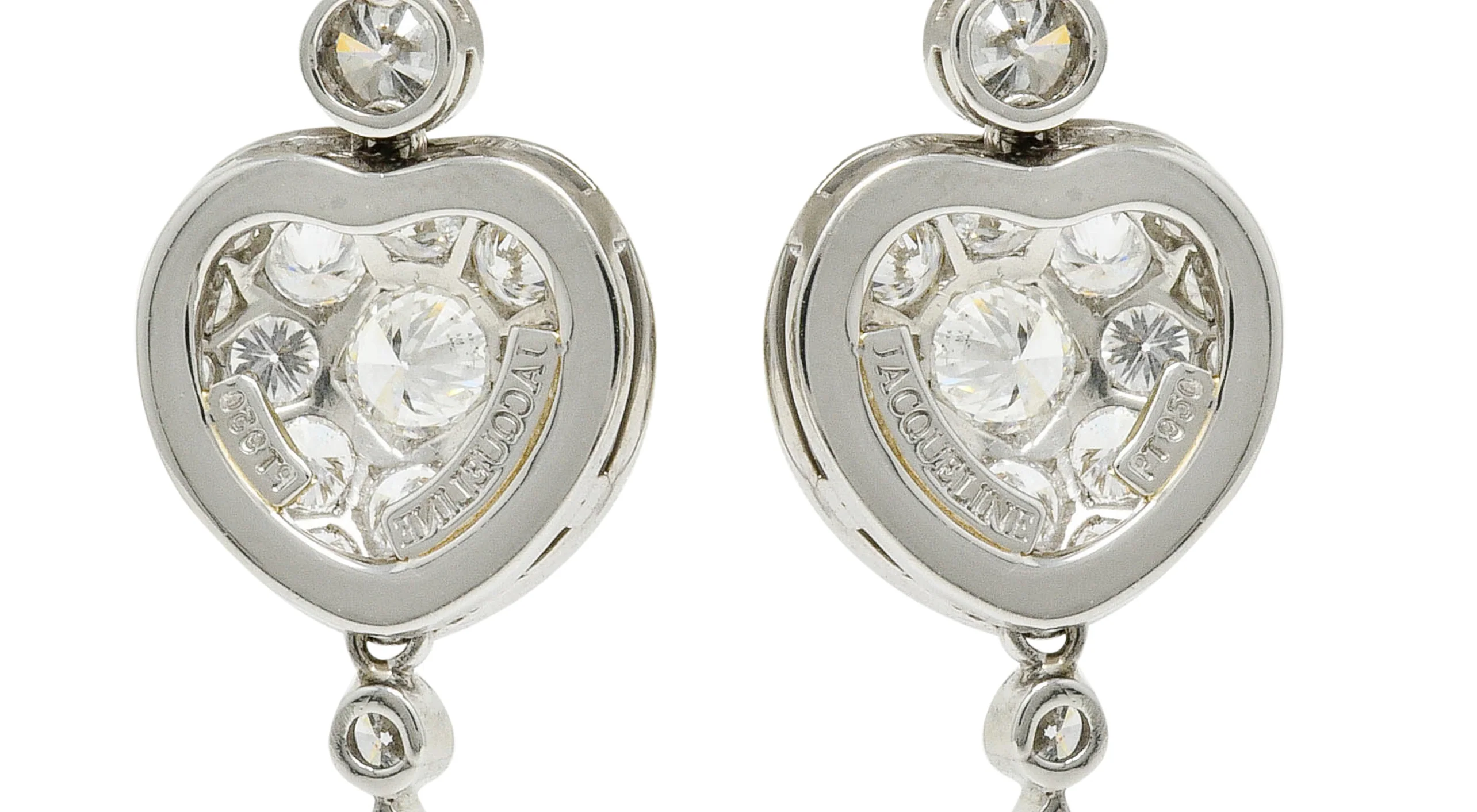 Elegant 3.10 CTW Pave Diamond Platinum Heart Drop Earrings - Image 4