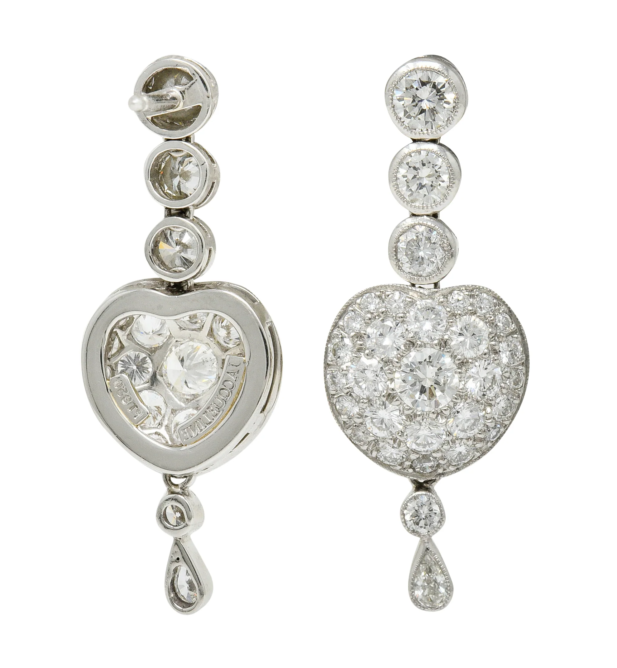 Elegant 3.10 CTW Pave Diamond Platinum Heart Drop Earrings - Image 6