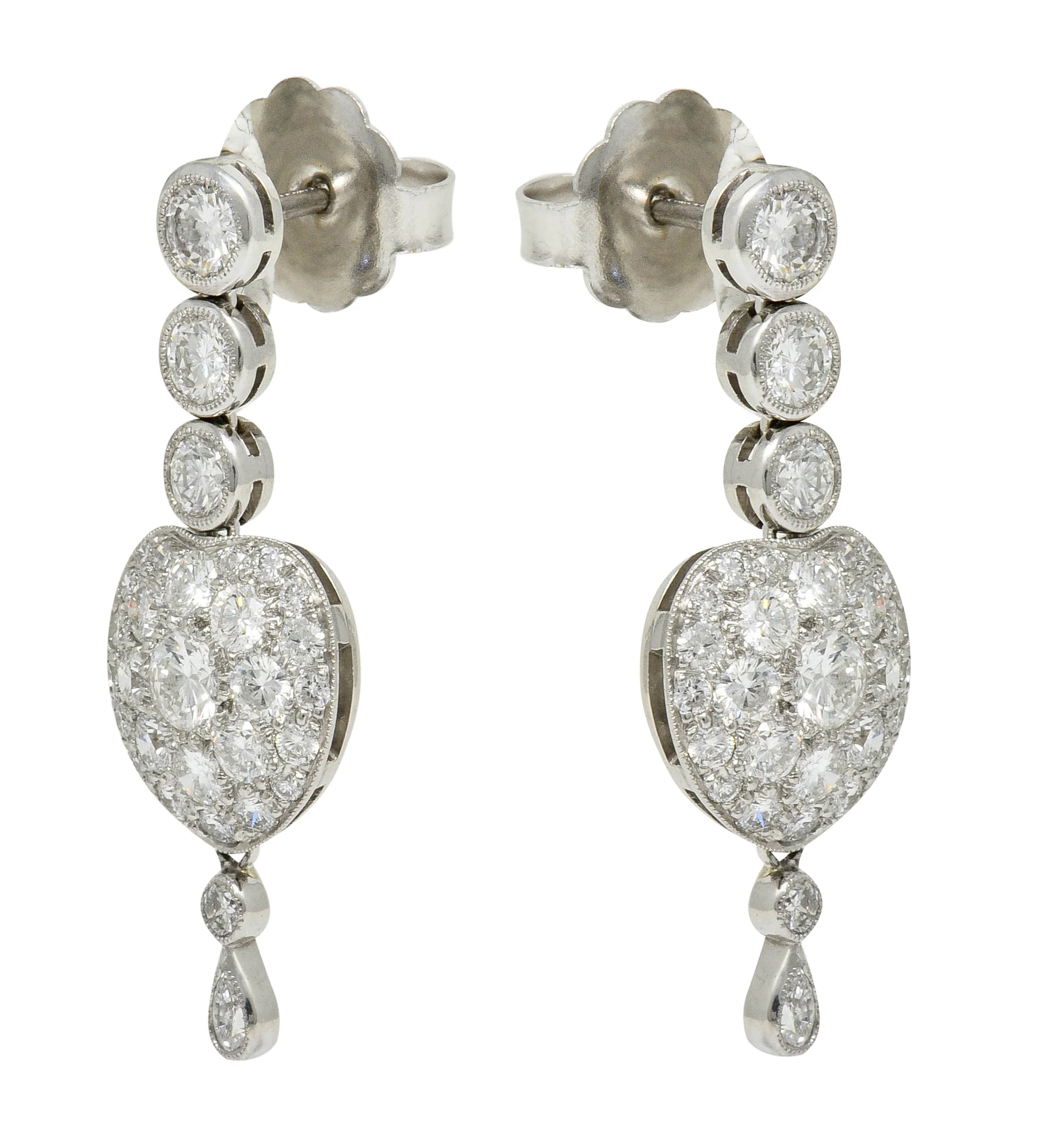 Elegant 3.10 CTW Pave Diamond Platinum Heart Drop Earrings - Image 7