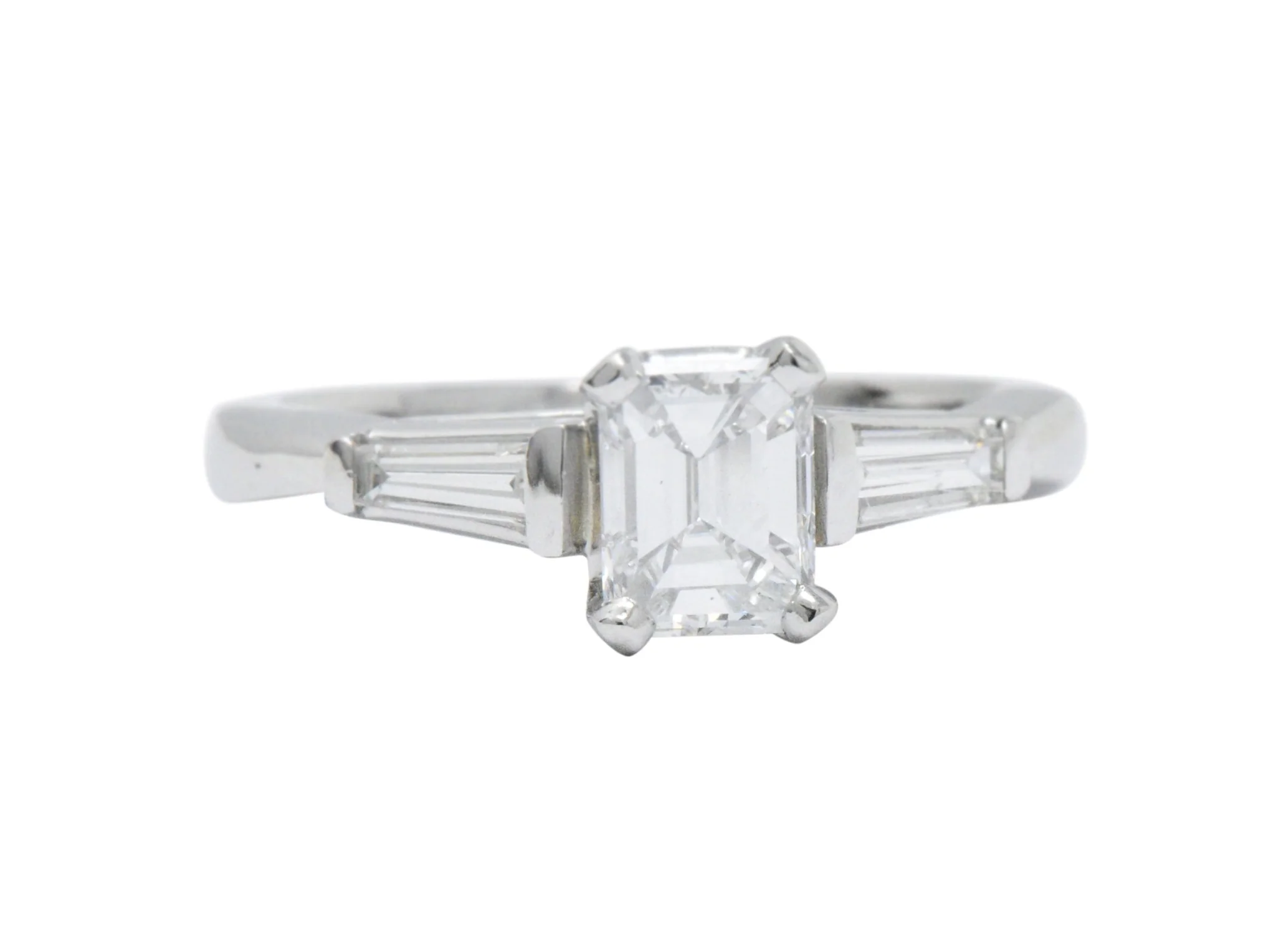 Elegant Retro 1.15 CTW Emerald Cut Diamond Platinum Engagement Ring GIA - Image 3