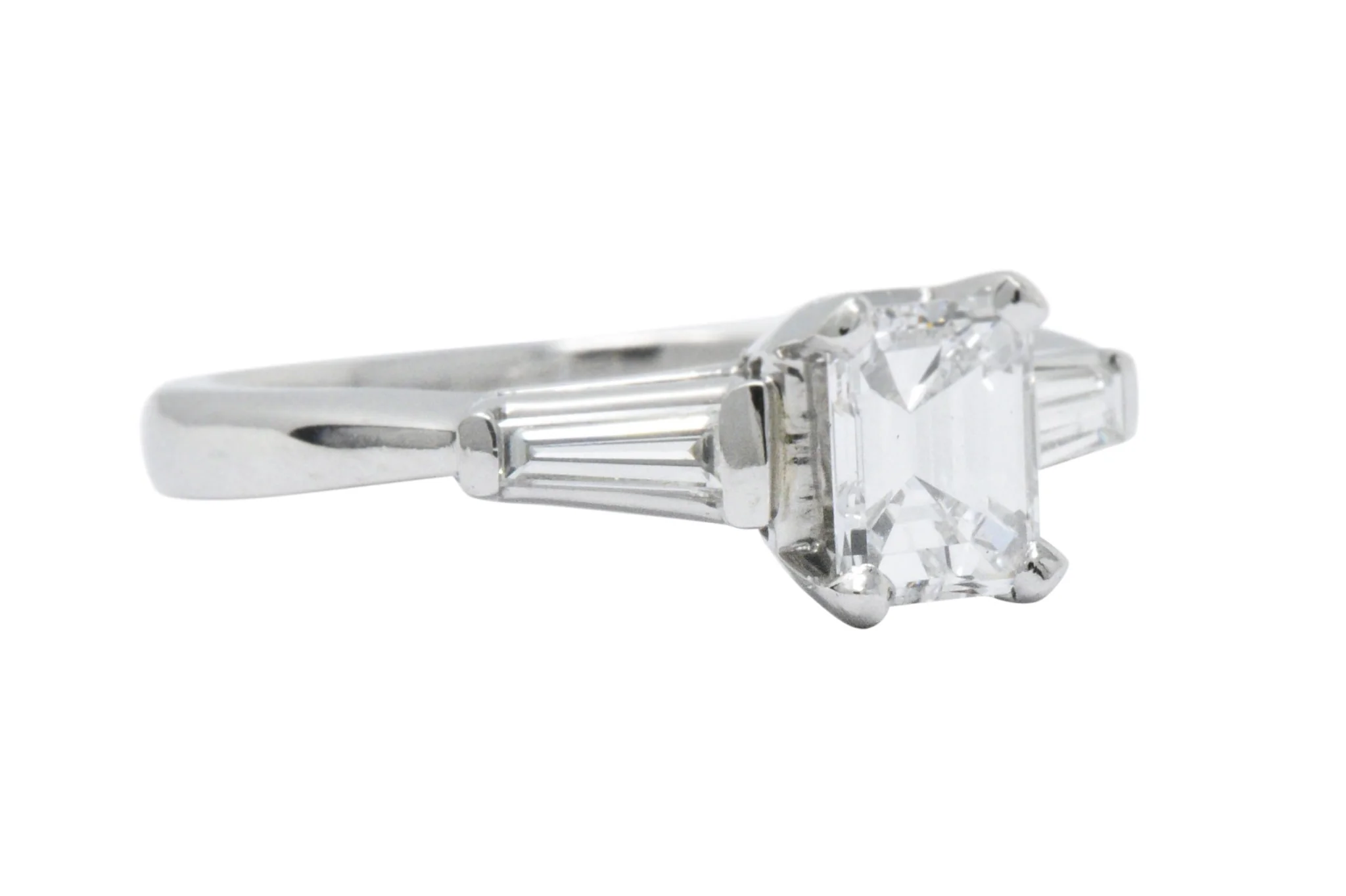 Elegant Retro 1.15 CTW Emerald Cut Diamond Platinum Engagement Ring GIA - Image 4