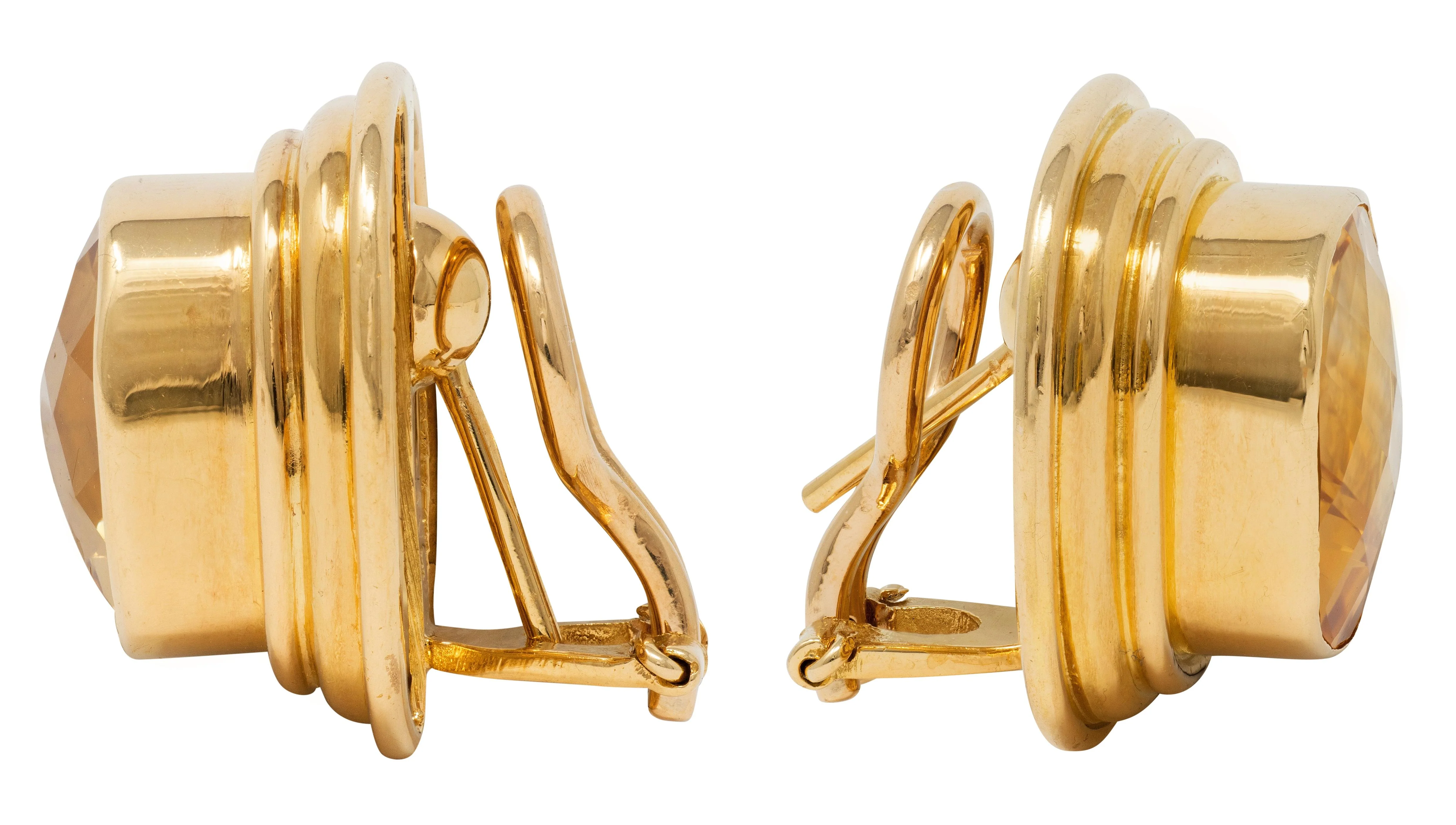 Elizabeth Locke 2000's Citrine 18 Karat Yellow Gold Cushion Earrings - Image 3