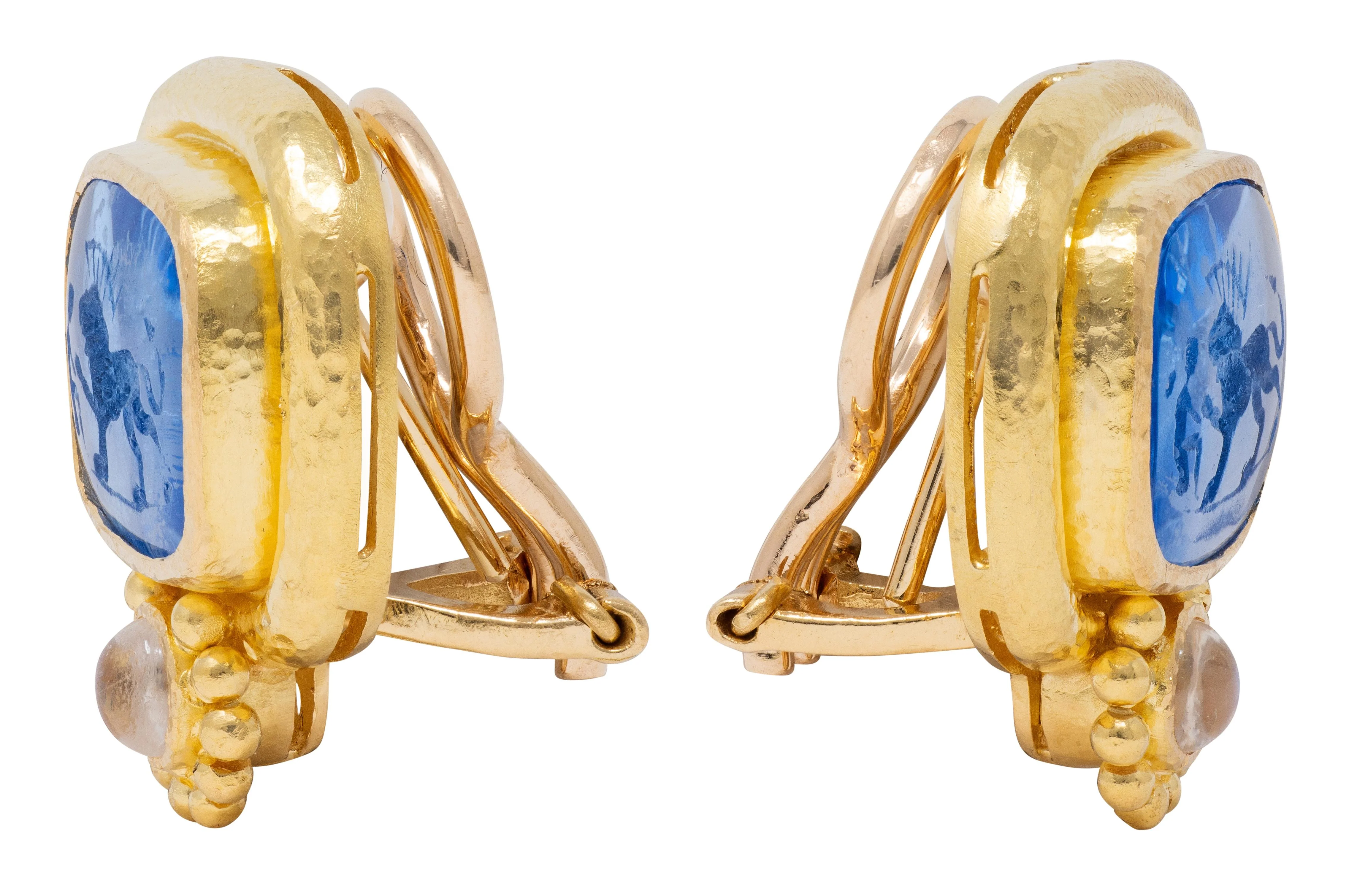 Elizabeth Locke 2000's Moonstone Venetian Glass Mother-Of-Pearl 19 Karat Yellow Gold Intaglio Earrings - Image 3