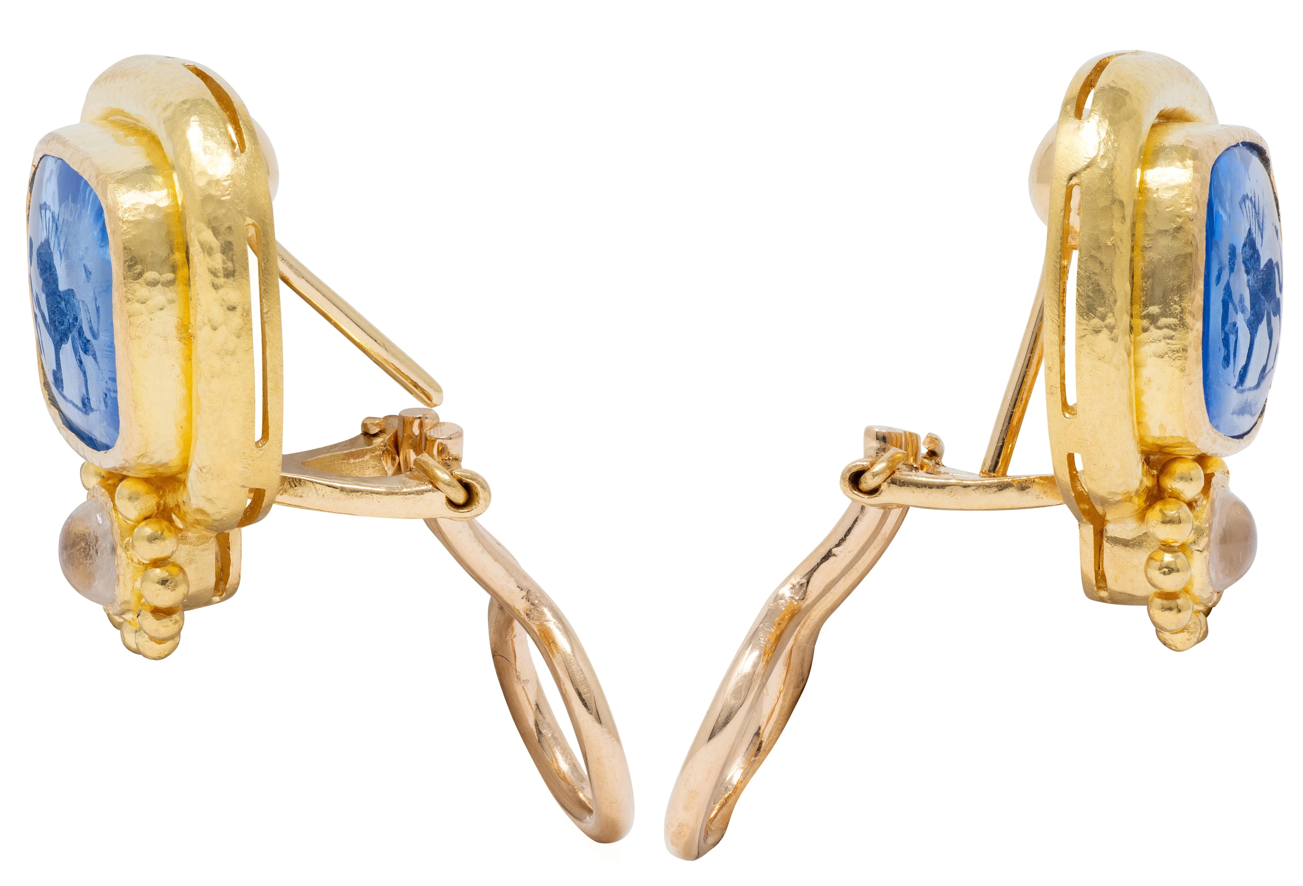 Elizabeth Locke 2000's Moonstone Venetian Glass Mother-Of-Pearl 19 Karat Yellow Gold Intaglio Earrings - Image 5