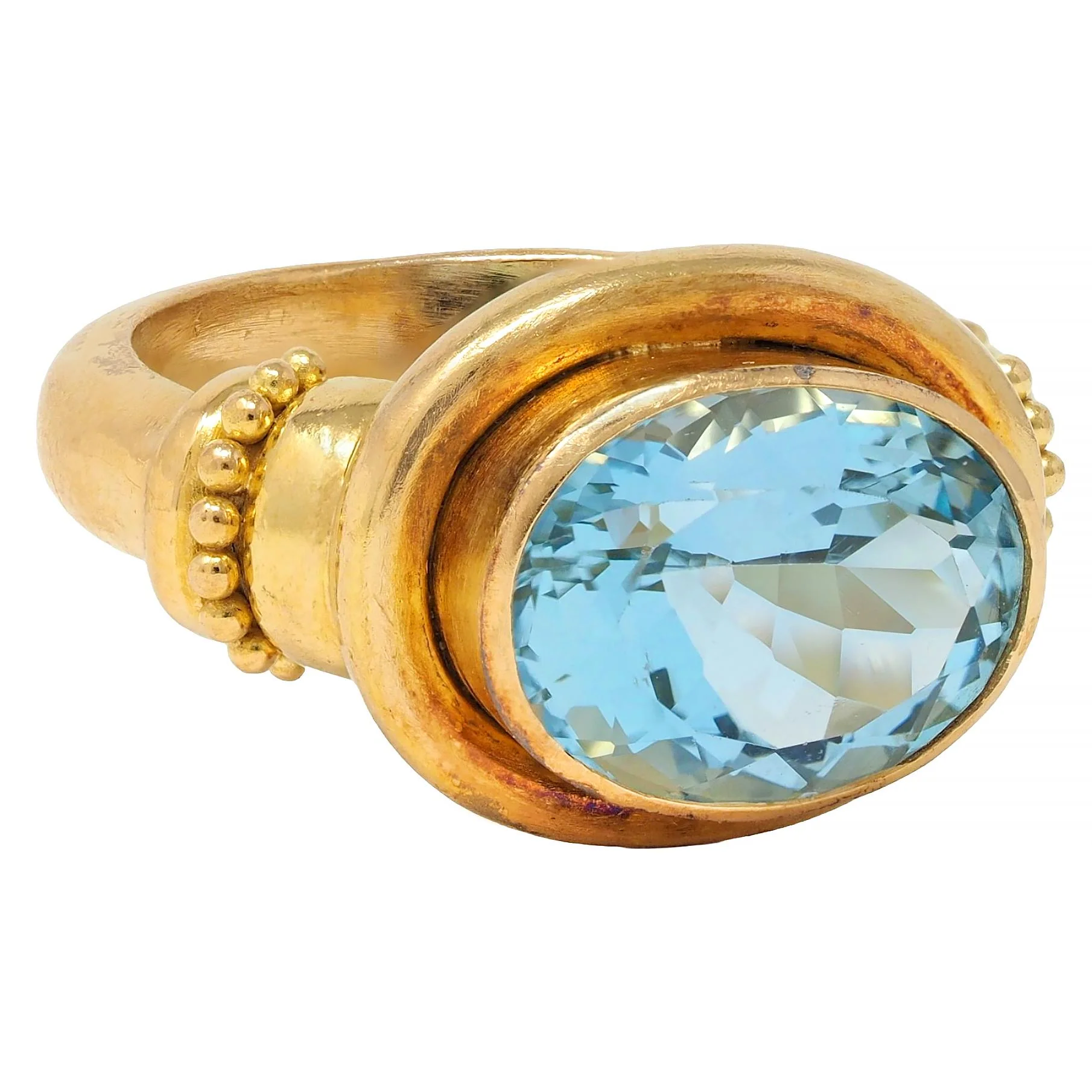 Elizabeth Locke 5.04 CTW Aquamarine 18 Karat Yellow Gold Vintage Cocktail Ring - Image 2