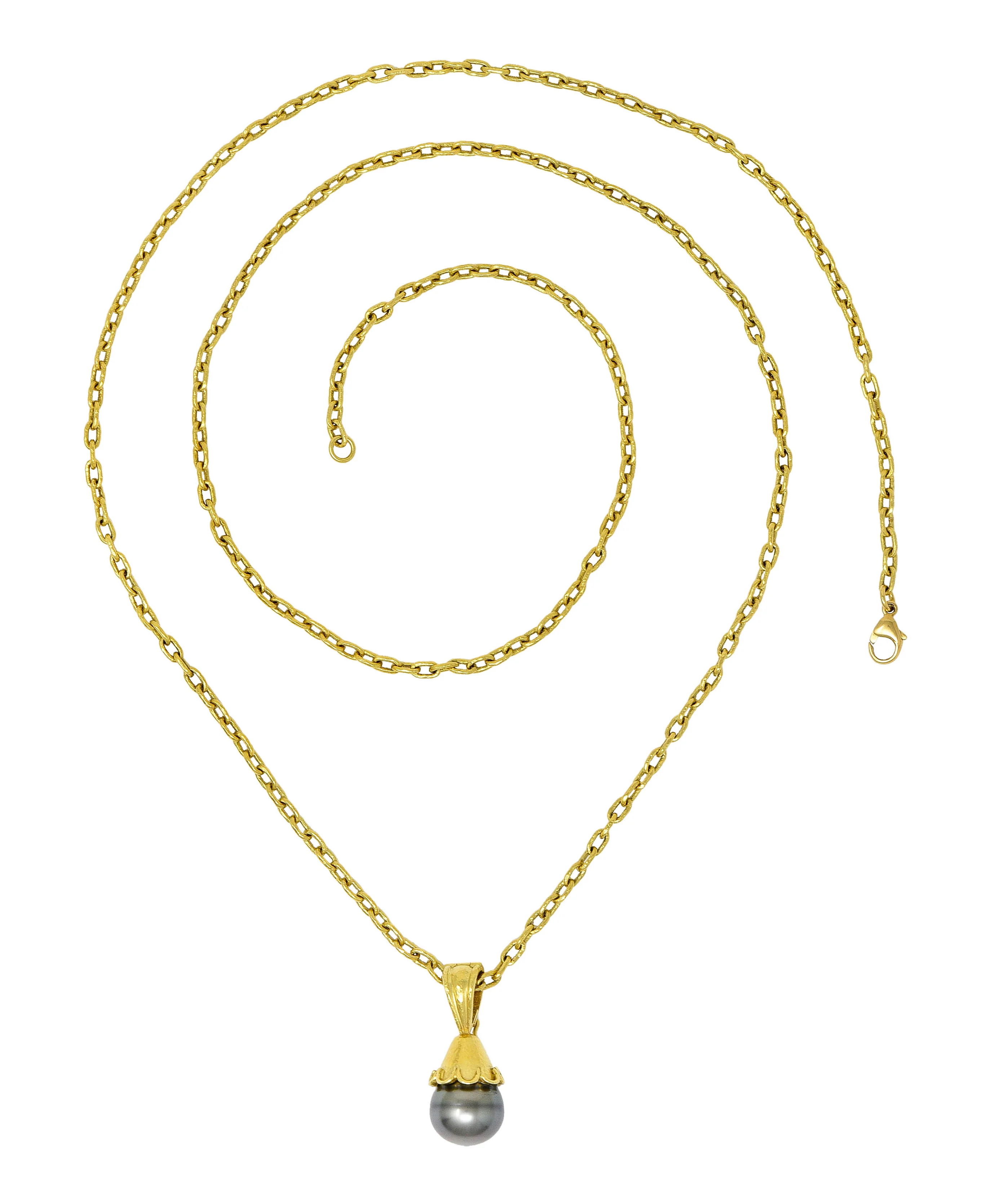 Elizabeth Locke Baroque Tahitian Pearl 18 Karat Hammered Gold Enhancer Drop Necklace - Image 2