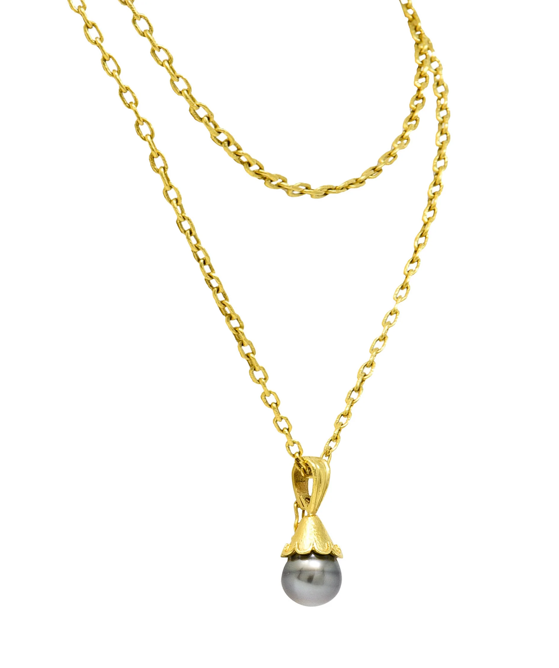 Elizabeth Locke Baroque Tahitian Pearl 18 Karat Hammered Gold Enhancer Drop Necklace - Image 3