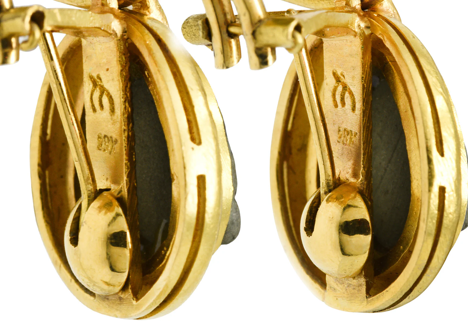 Elizabeth Locke Carved Hardstone Iolite 18 Karat Gold Cameo Drop Earrings - Image 5