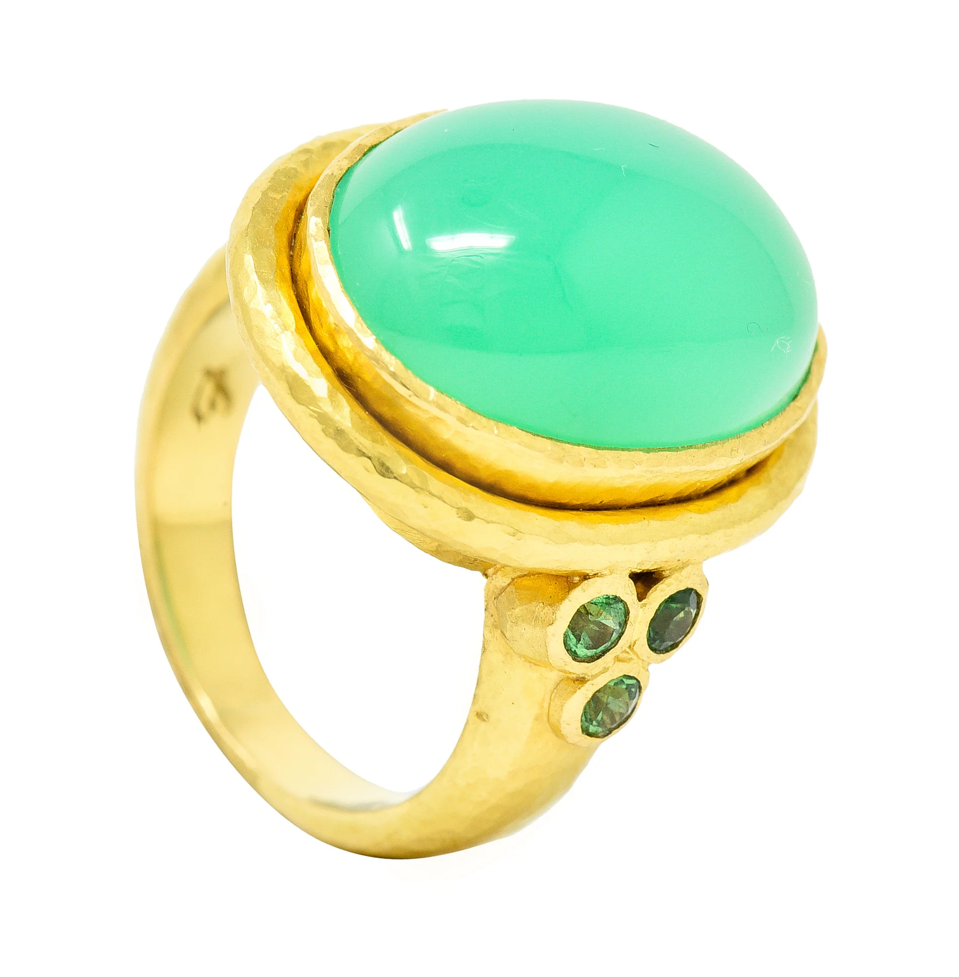 Elizabeth Locke Contemporary Chrysoprase Tsavorite Garnet 19 Karat Yellow Gold Statement Ring - Image 11