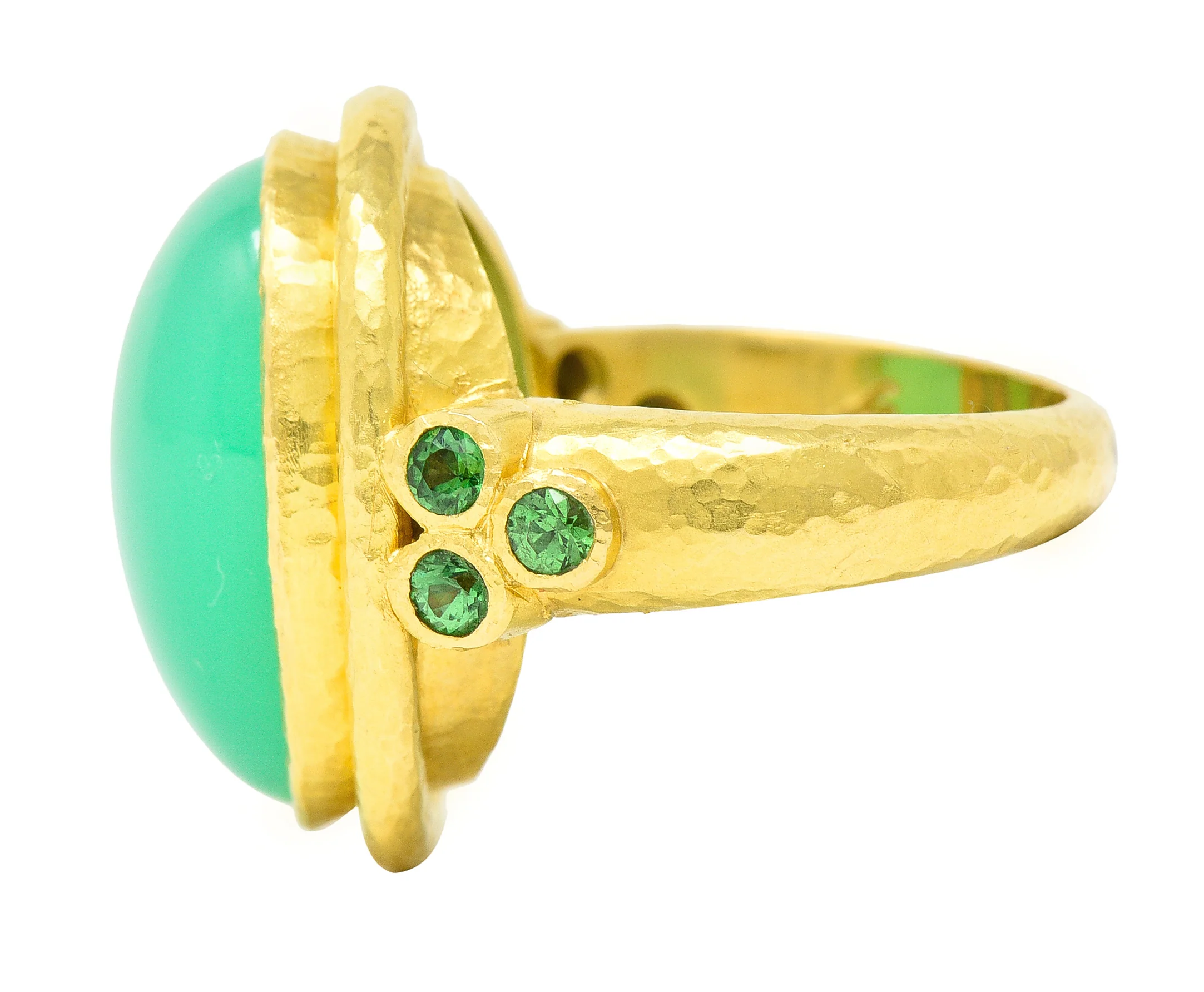 Elizabeth Locke Contemporary Chrysoprase Tsavorite Garnet 19 Karat Yellow Gold Statement Ring - Image 6