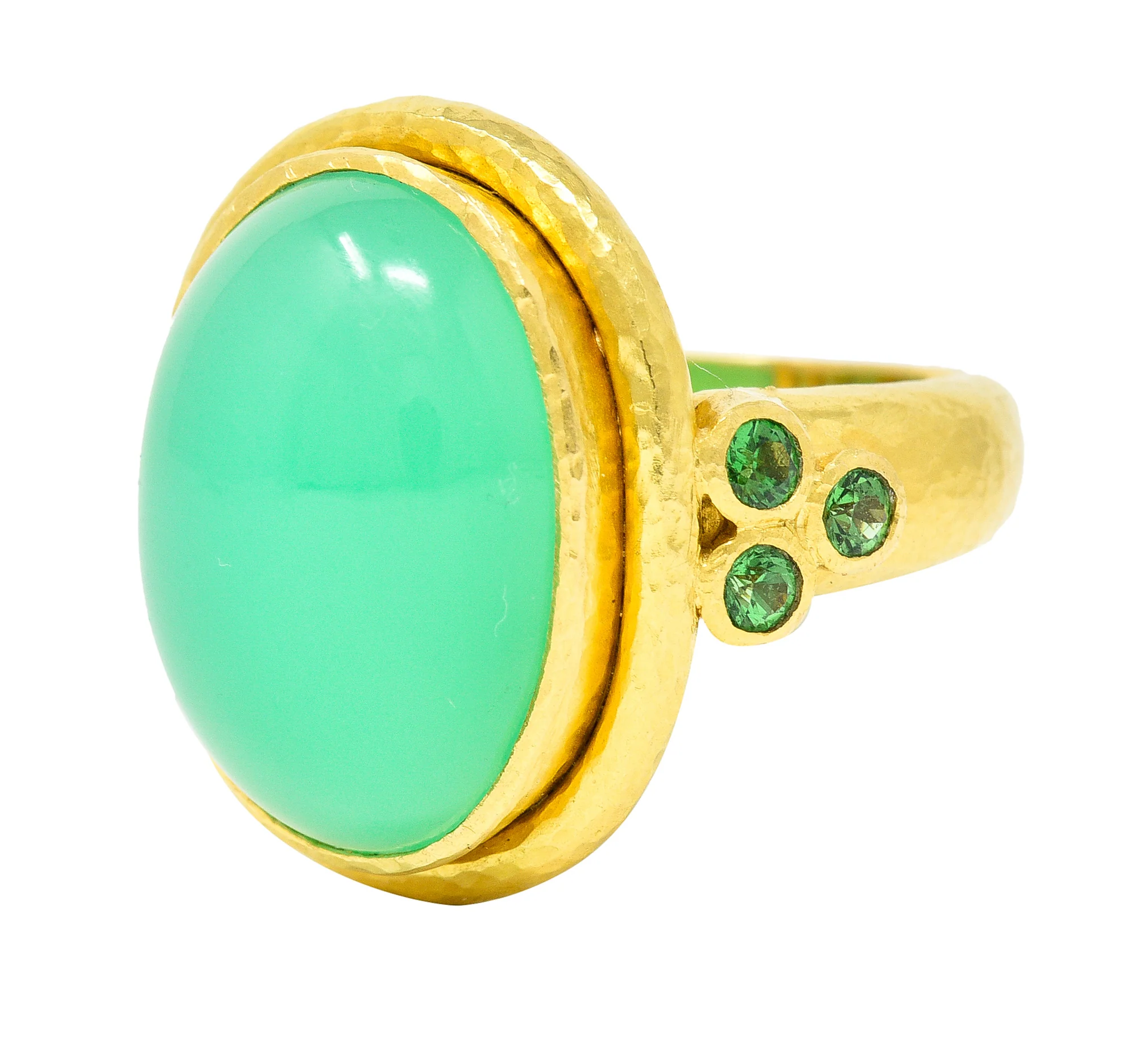 Elizabeth Locke Contemporary Chrysoprase Tsavorite Garnet 19 Karat Yellow Gold Statement Ring - Image 7