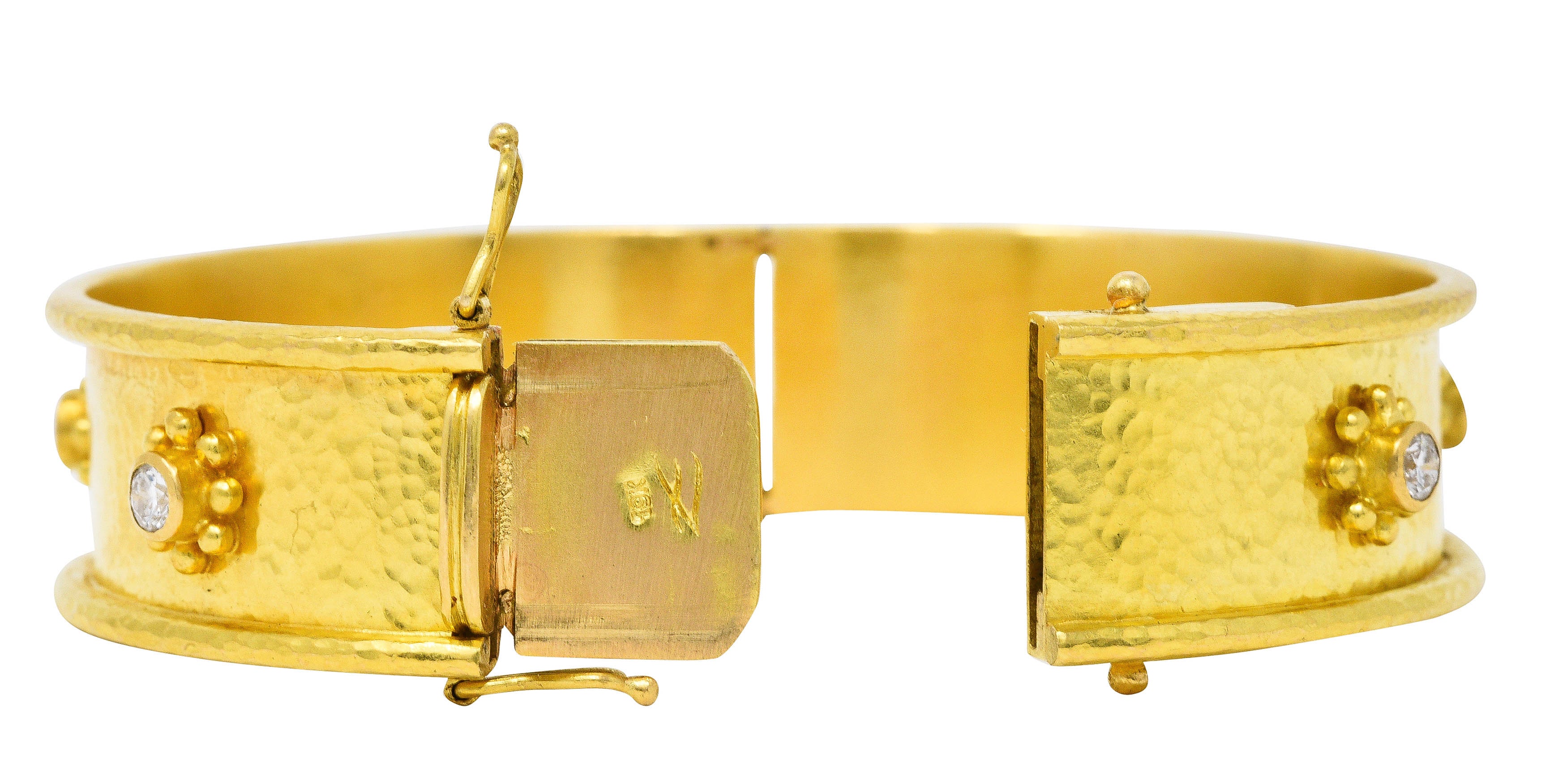 Elizabeth Locke Diamond 19 Karat Gold Diamond Daisy Bangle Bracelet - Image 3