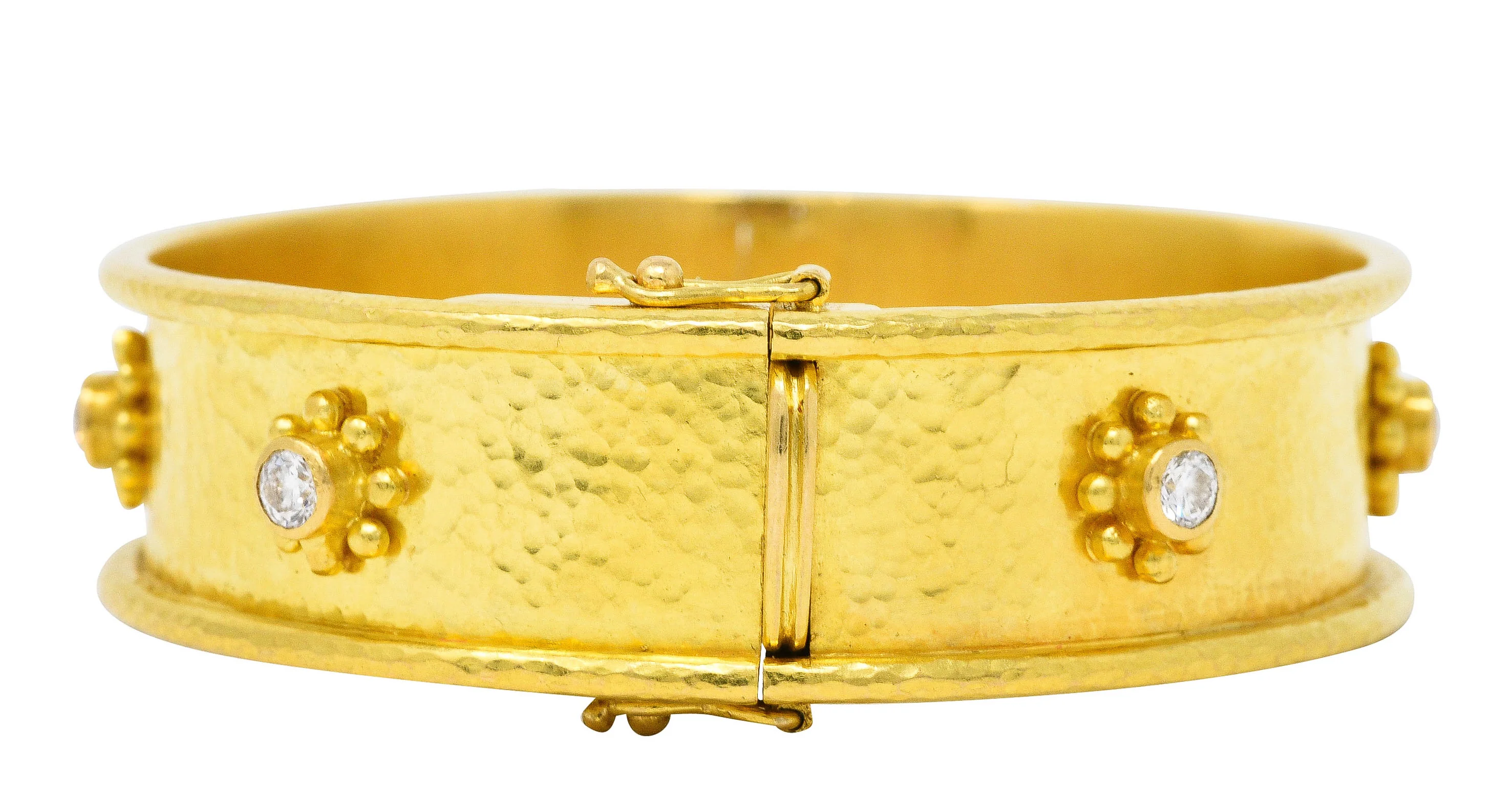 Elizabeth Locke Diamond 19 Karat Gold Diamond Daisy Bangle Bracelet - Image 4