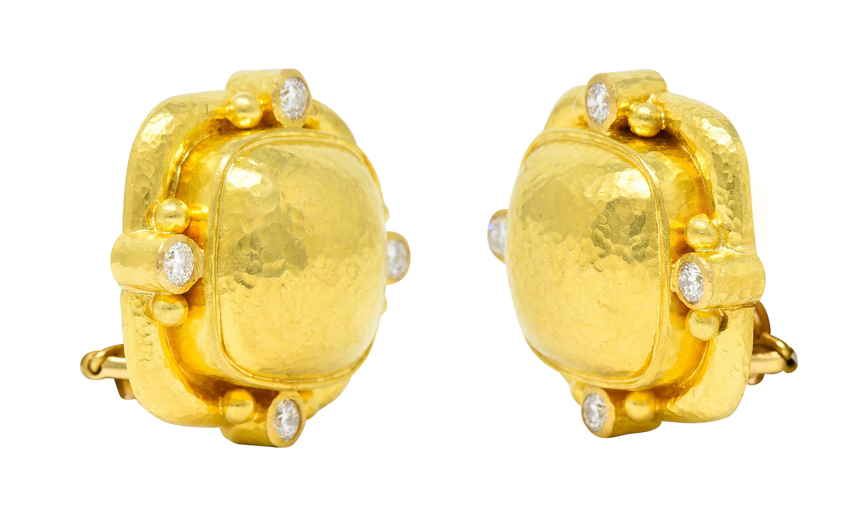 Elizabeth Locke Diamond 19 Karat Hammered Gold Cushion Earrings - Image 6