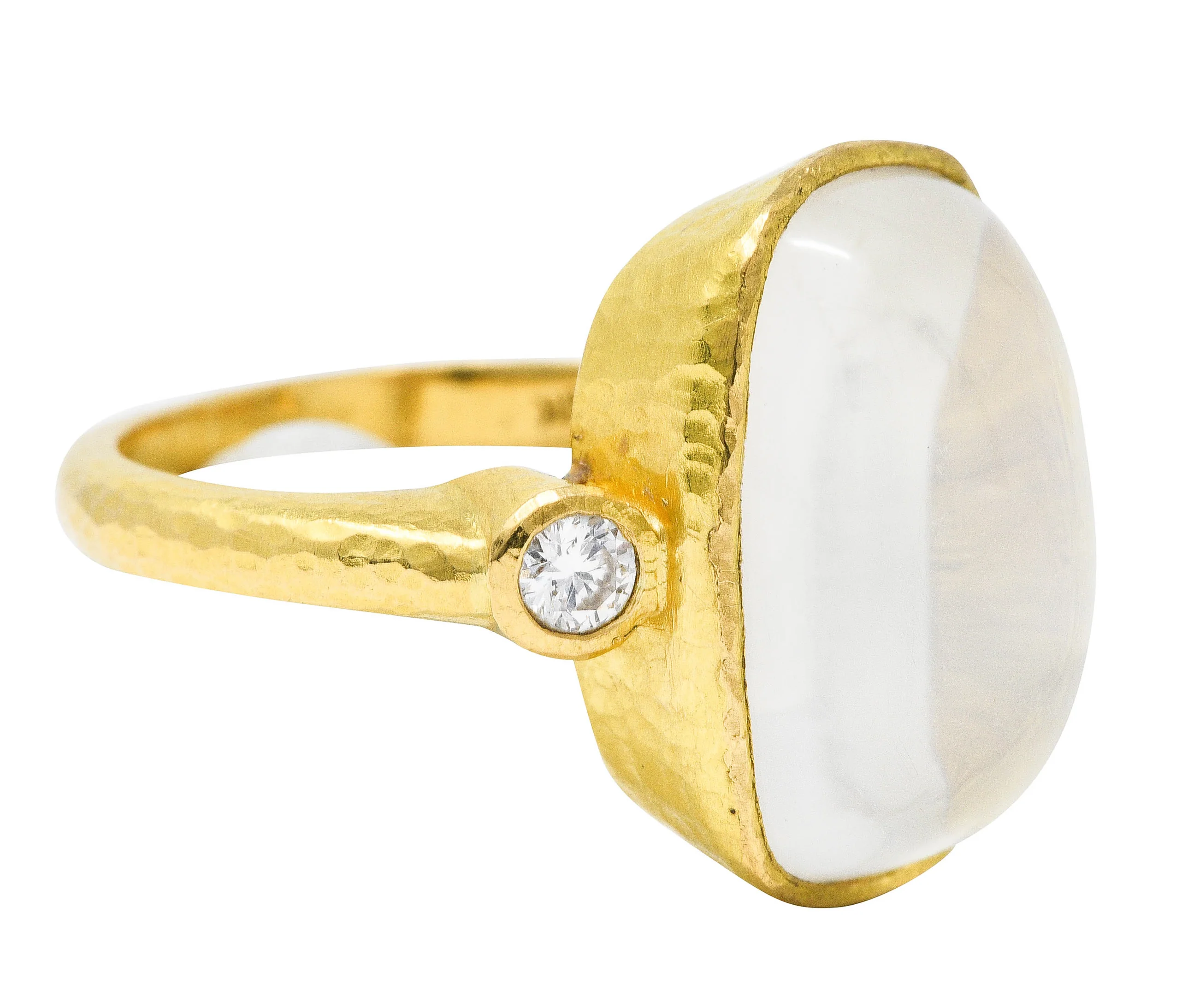 Elizabeth Locke Diamond Moonstone 19 Karat Gold Ring - Image 2