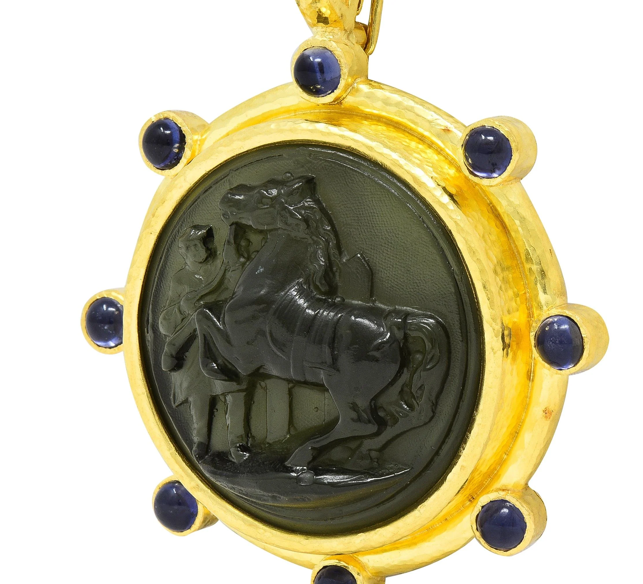 Elizabeth Locke Iolite Venetian Glass 19 Karat Yellow Gold Horse Cameo Pendant - Image 11