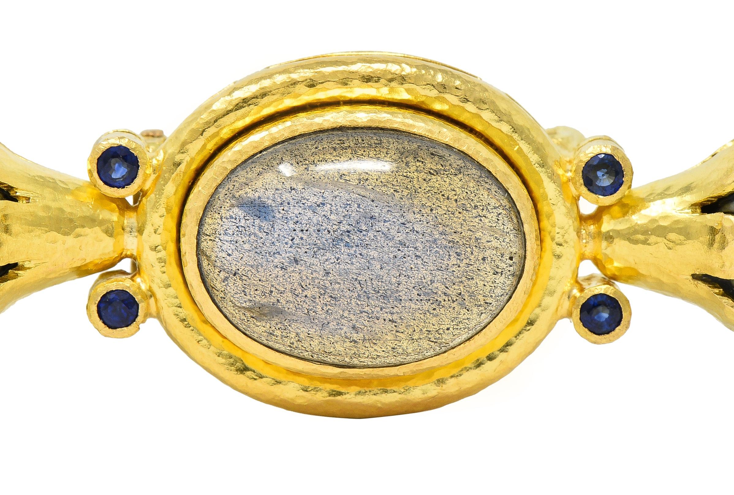 Elizabeth Locke Labradorite Pearl Sapphire 18 Karat Yellow Gold Bar Brooch - Image 8