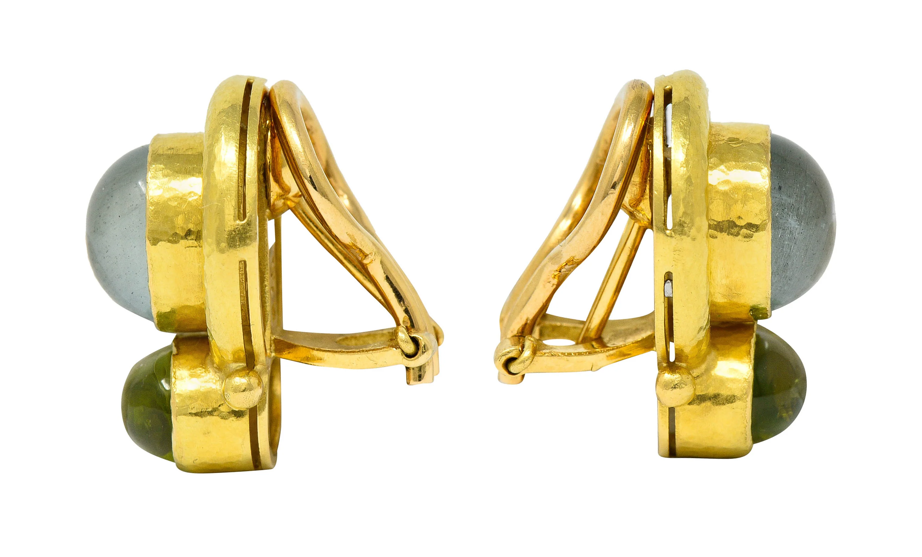 Elizabeth Locke Labradorite Peridot 18 Karat Gold Hammered Earrings - Image 2