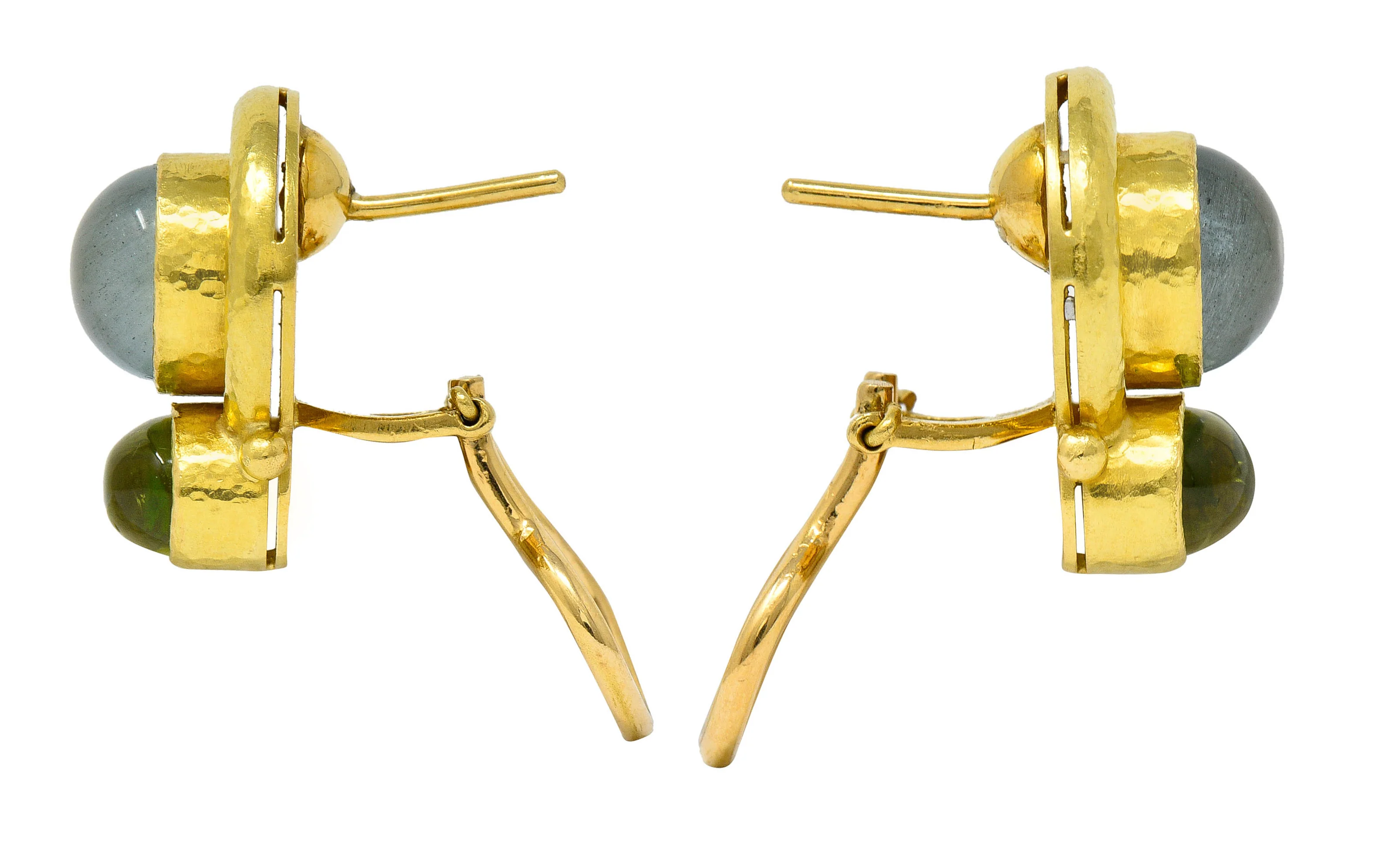 Elizabeth Locke Labradorite Peridot 18 Karat Gold Hammered Earrings - Image 4