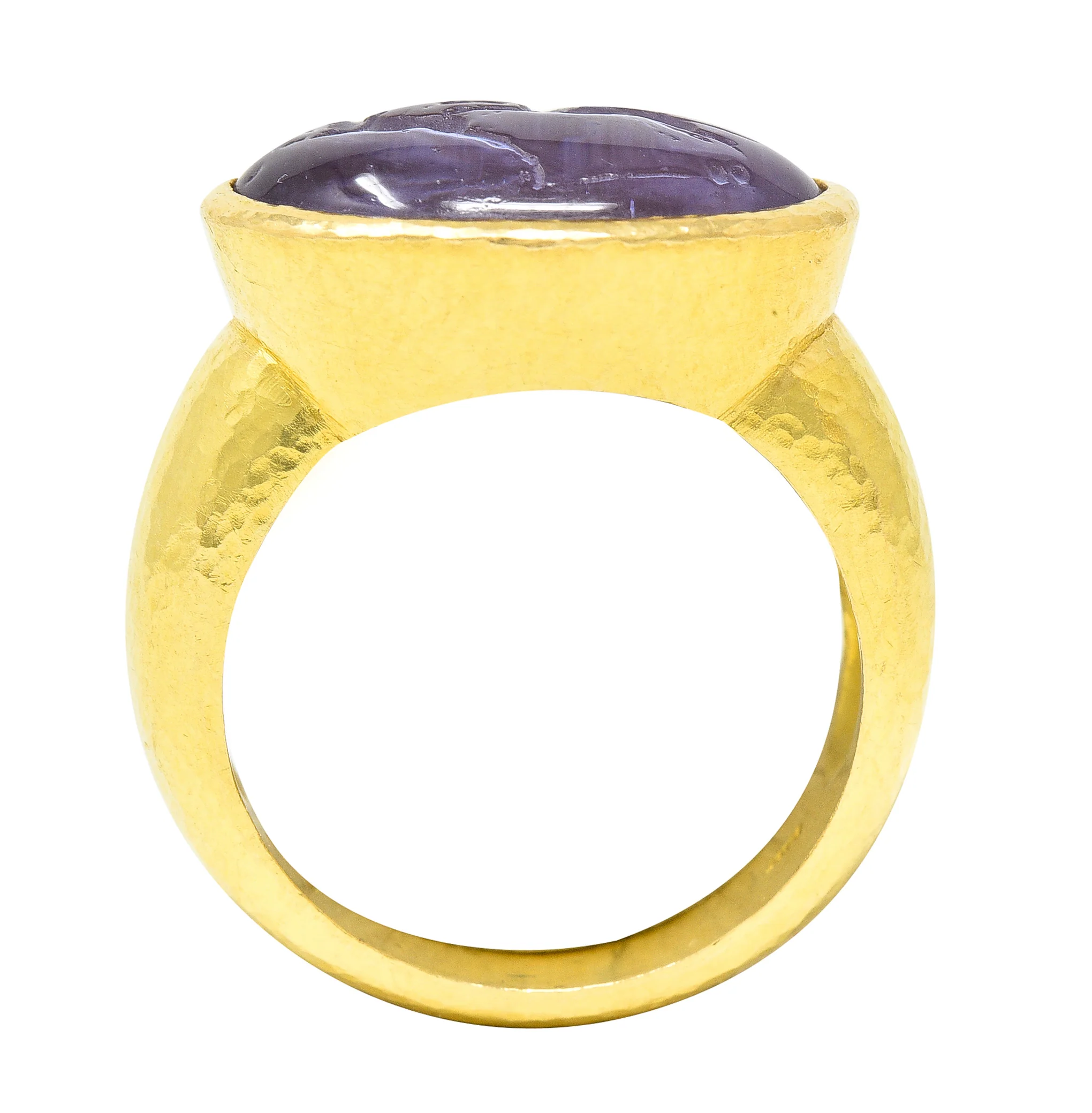 Elizabeth Locke Lavender Venetian Glass Mother-Of-Pearl 18 Karat Yellow Gold Lion & Gazelle Intaglio Vintage Signet Ring - Image 10