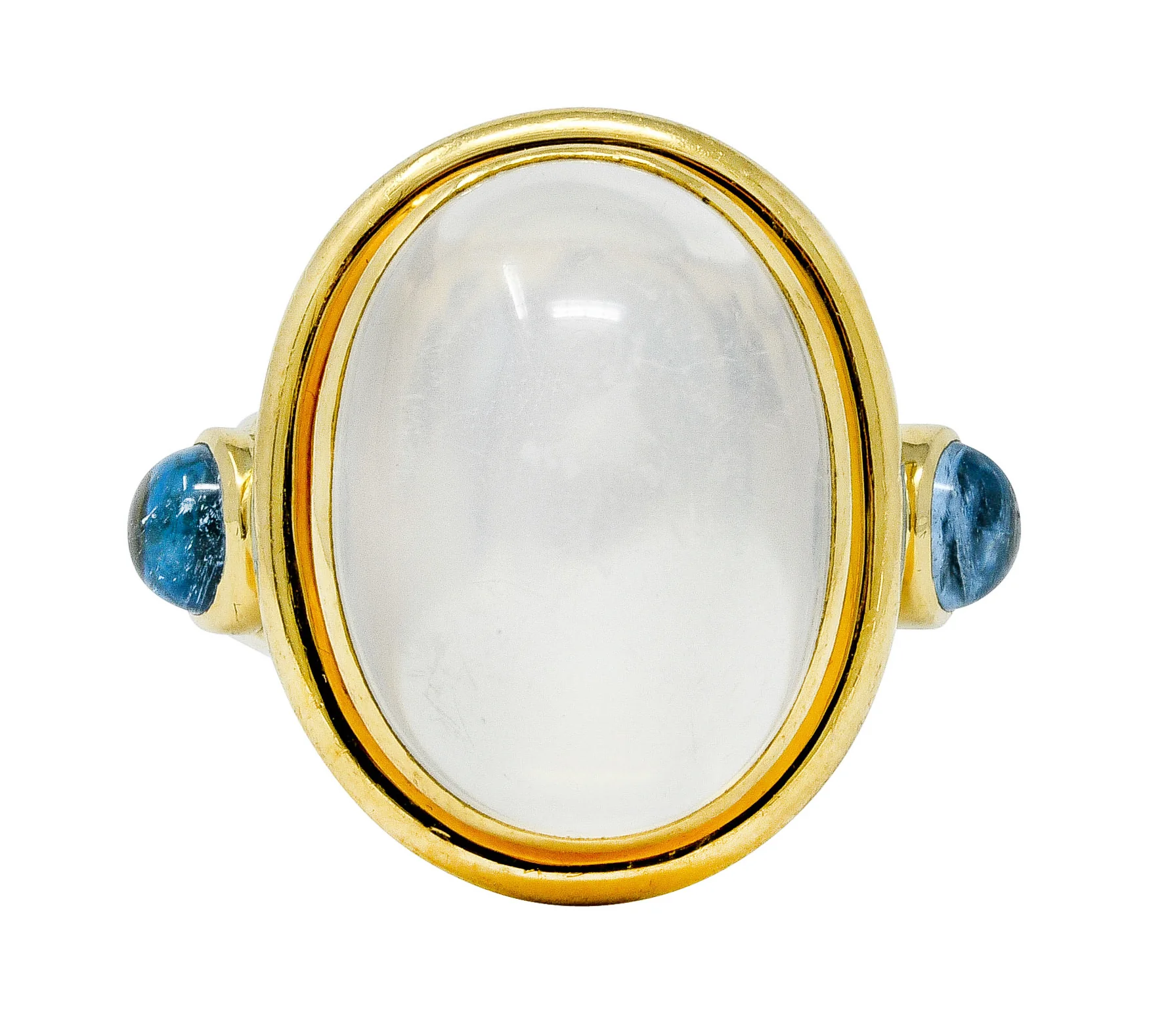 Elizabeth Locke Moonstone Aquamarine 18 Karat Gold Cabochon Ring