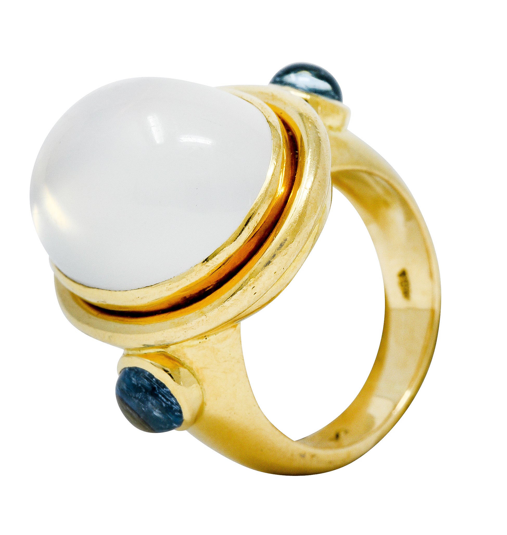 Elizabeth Locke Moonstone Aquamarine 18 Karat Gold Cabochon Ring - Image 10