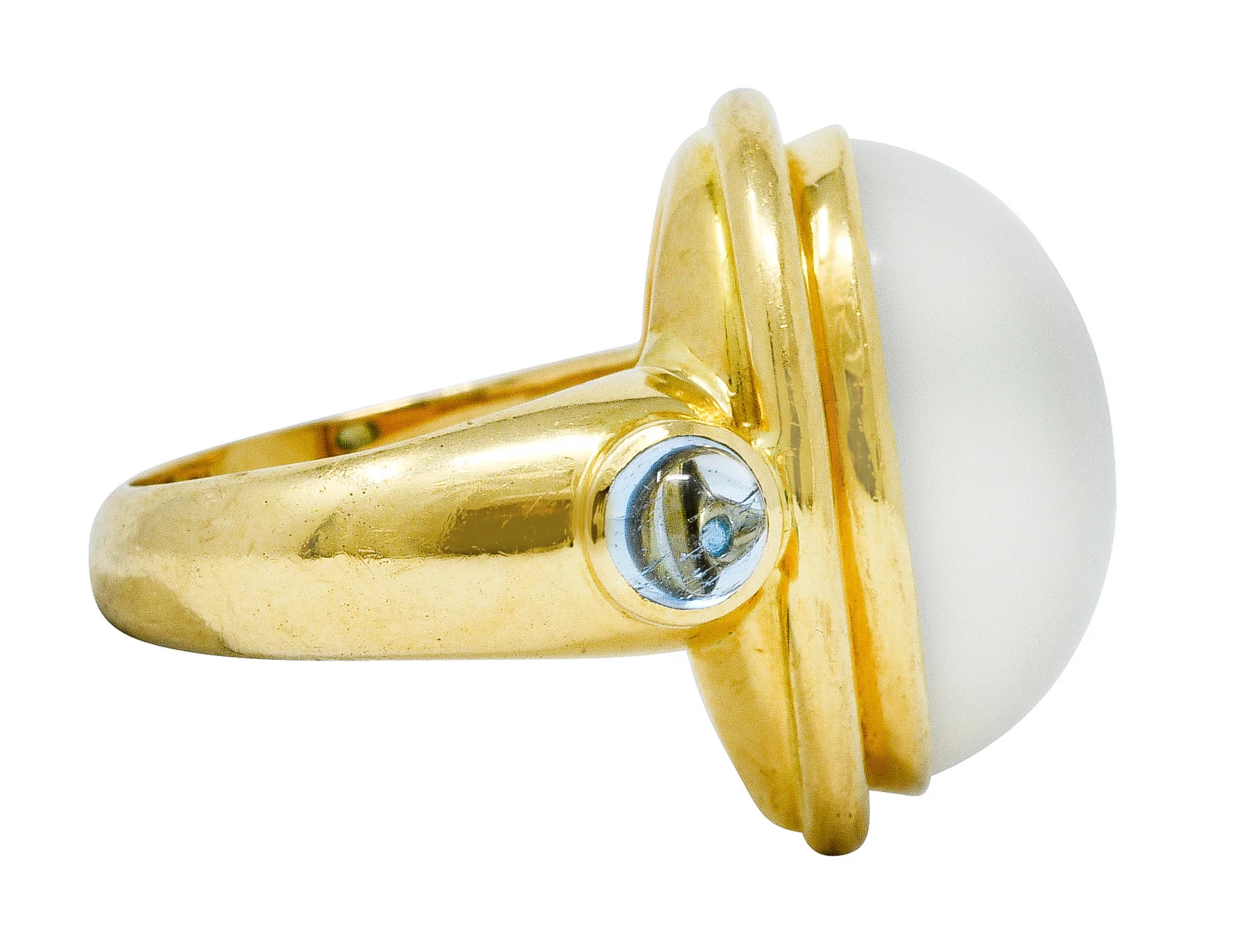 Elizabeth Locke Moonstone Aquamarine 18 Karat Gold Cabochon Ring - Image 3