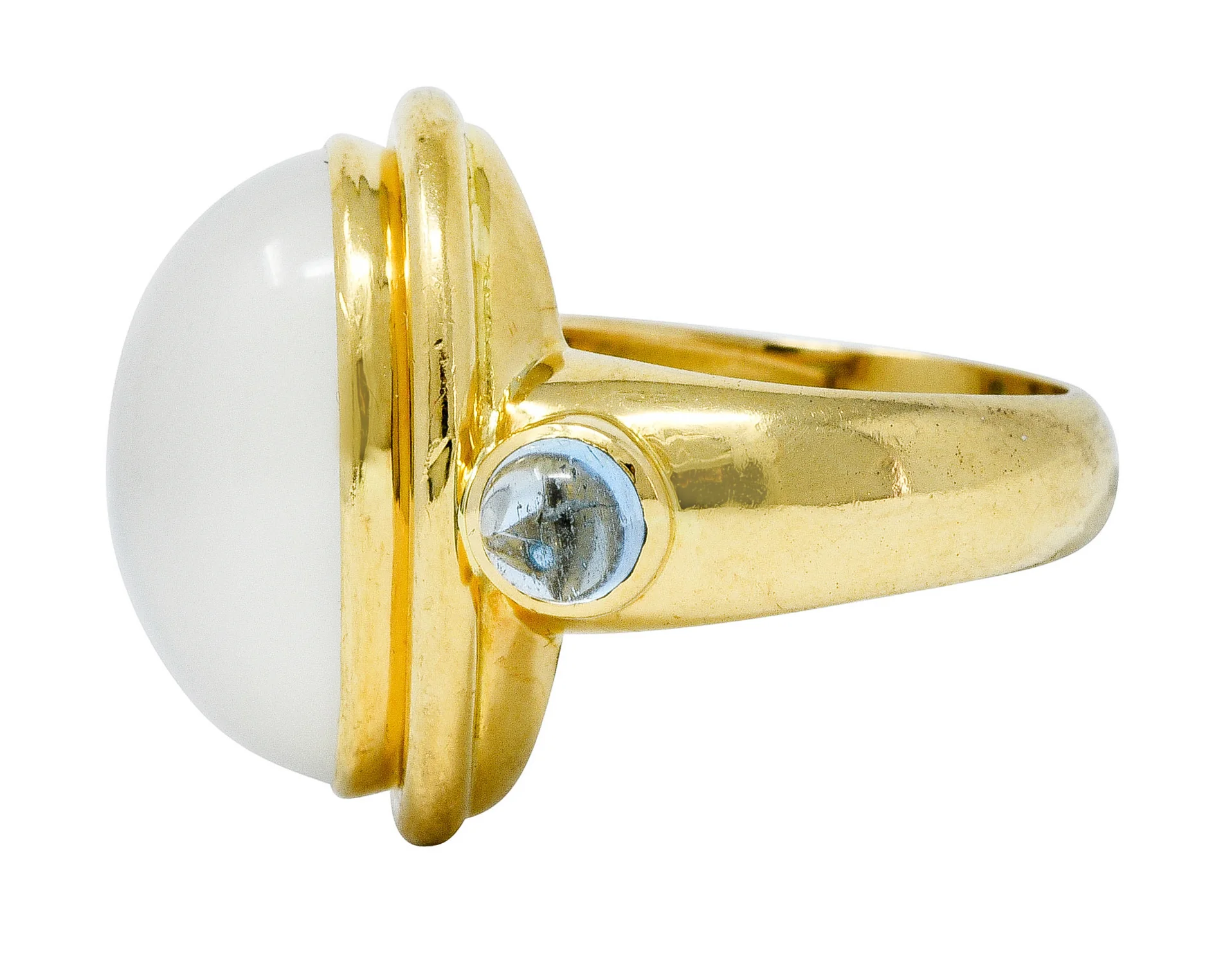 Elizabeth Locke Moonstone Aquamarine 18 Karat Gold Cabochon Ring - Image 5