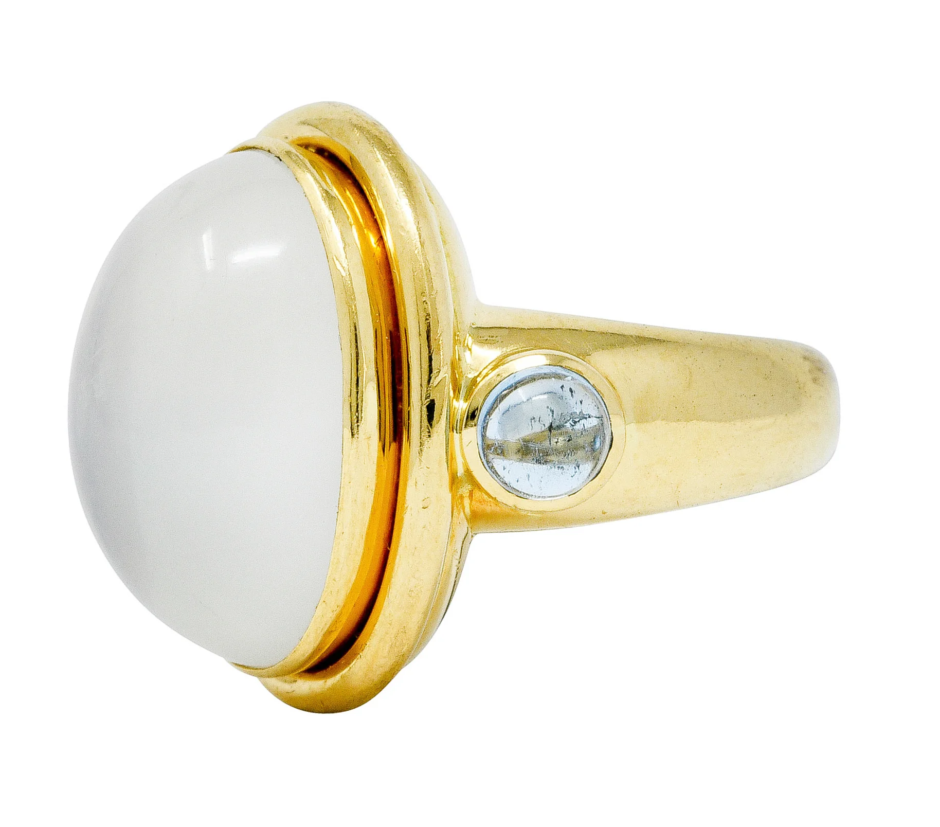 Elizabeth Locke Moonstone Aquamarine 18 Karat Gold Cabochon Ring - Image 6