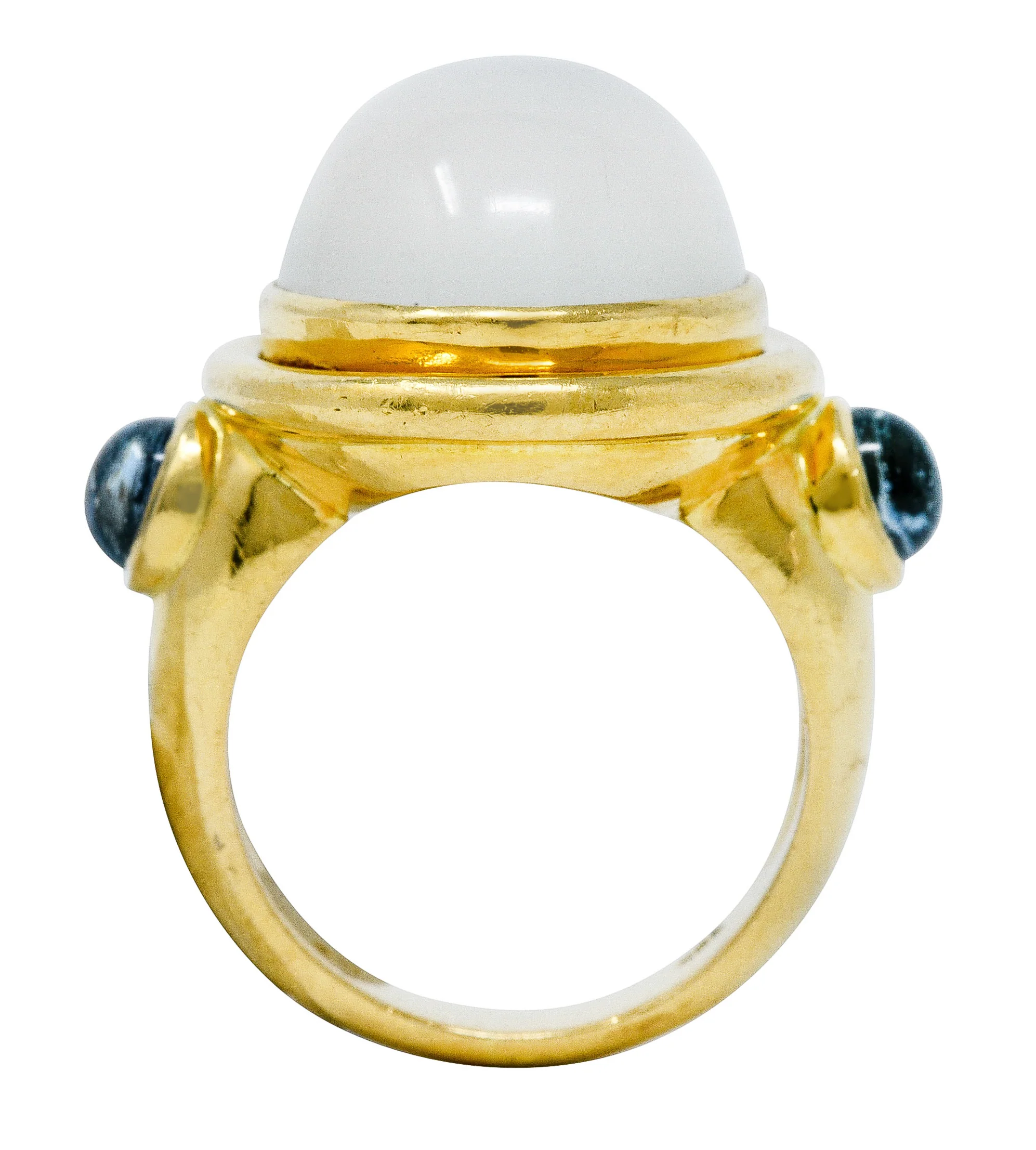 Elizabeth Locke Moonstone Aquamarine 18 Karat Gold Cabochon Ring - Image 9