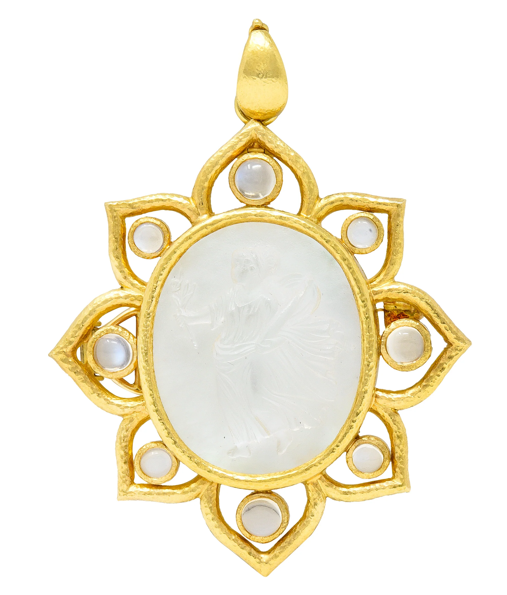 Elizabeth Locke Moonstone Venetian Glass Mother-Of-Pearl 18 Karat Gold Goddess Enhancer Pendant Brooch