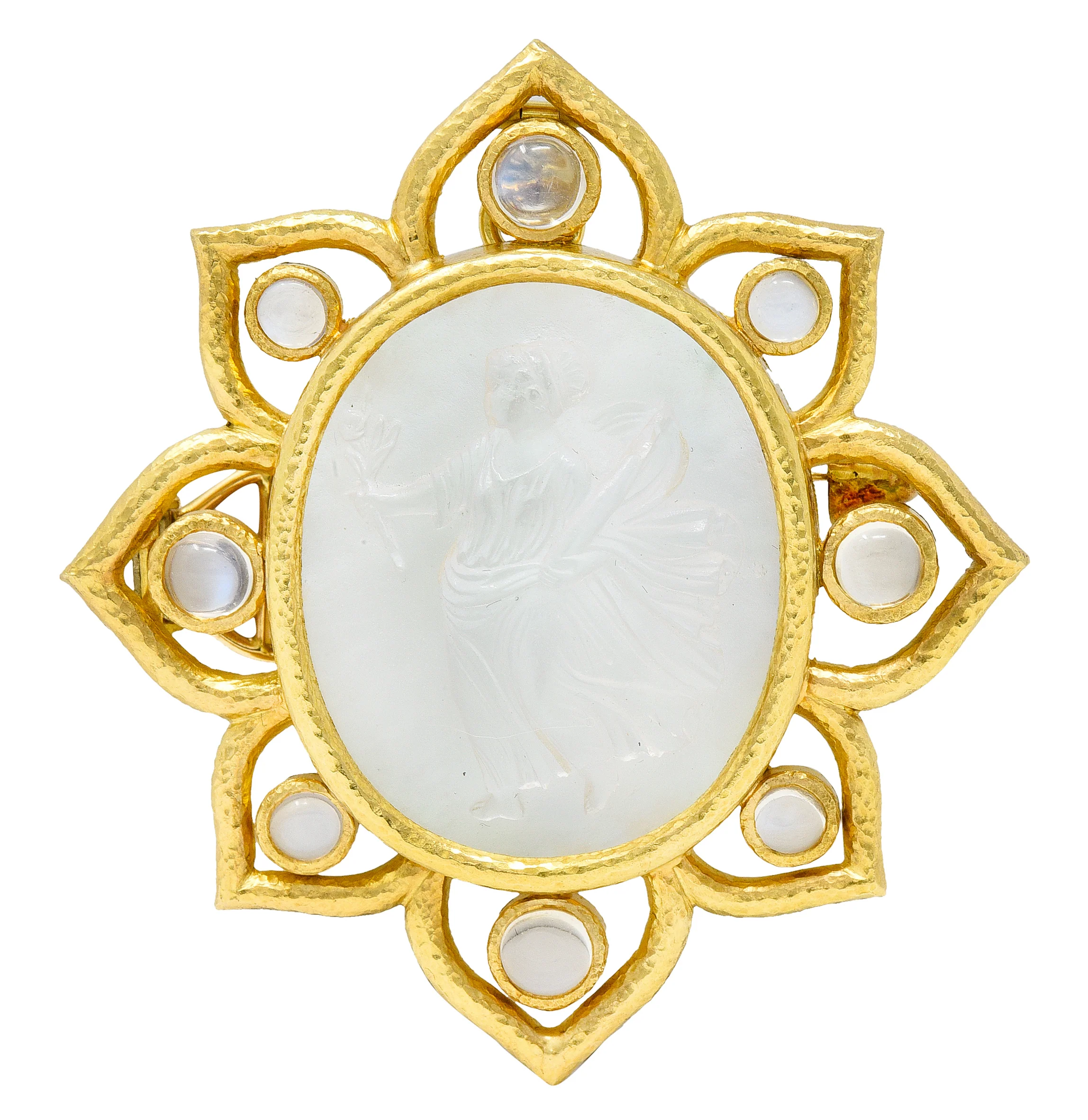 Elizabeth Locke Moonstone Venetian Glass Mother-Of-Pearl 18 Karat Gold Goddess Enhancer Pendant Brooch - Image 2