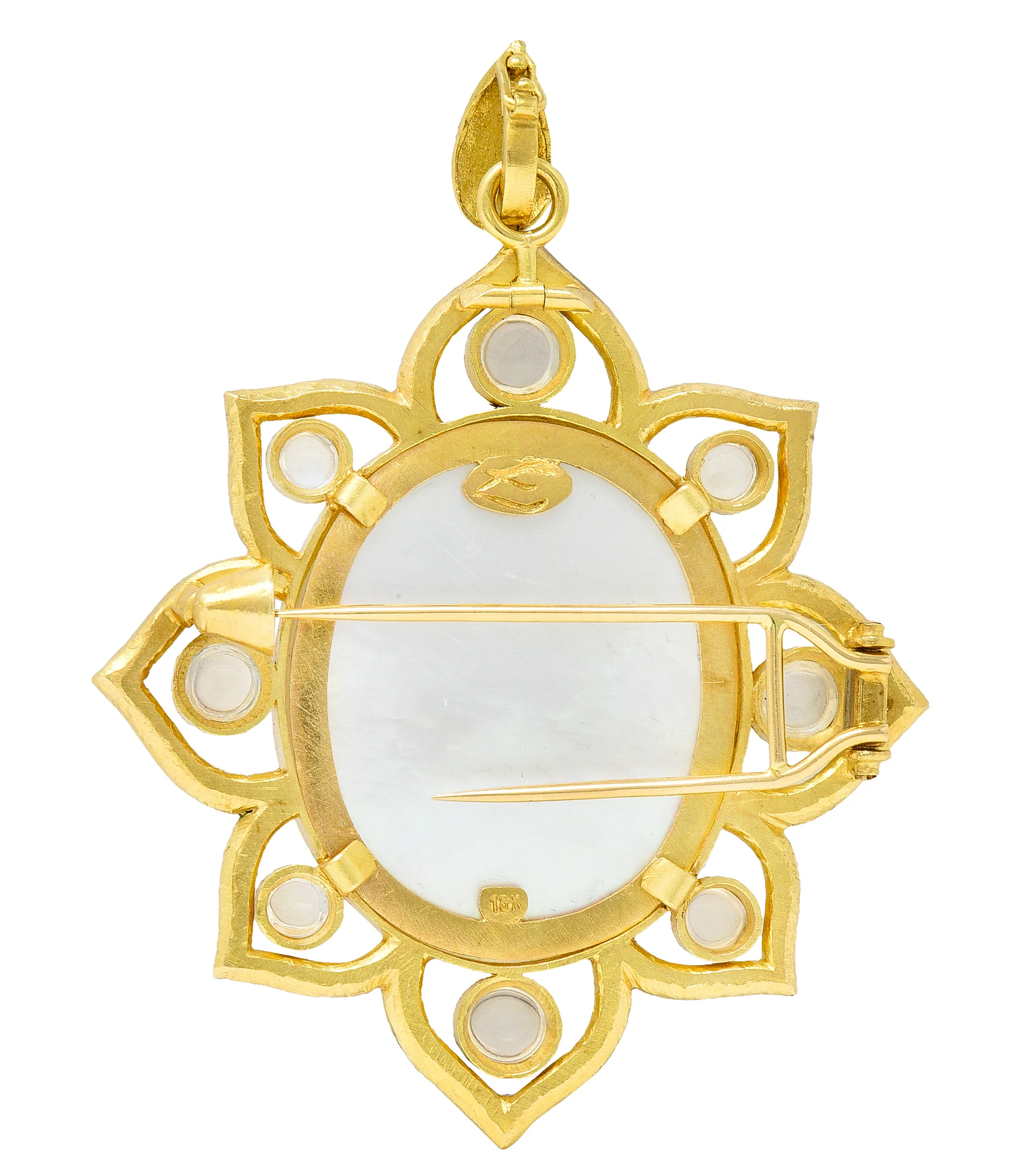 Elizabeth Locke Moonstone Venetian Glass Mother-Of-Pearl 18 Karat Gold Goddess Enhancer Pendant Brooch - Image 4