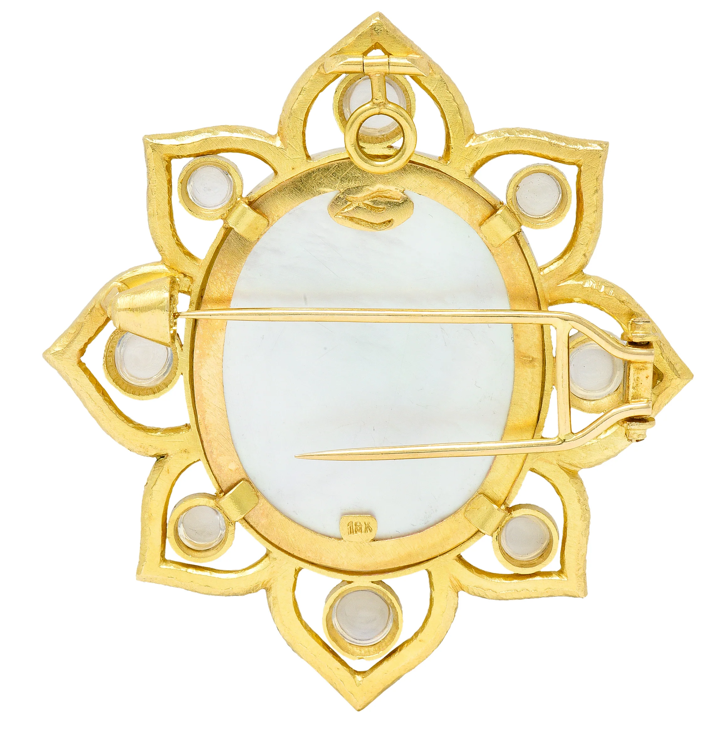Elizabeth Locke Moonstone Venetian Glass Mother-Of-Pearl 18 Karat Gold Goddess Enhancer Pendant Brooch - Image 5