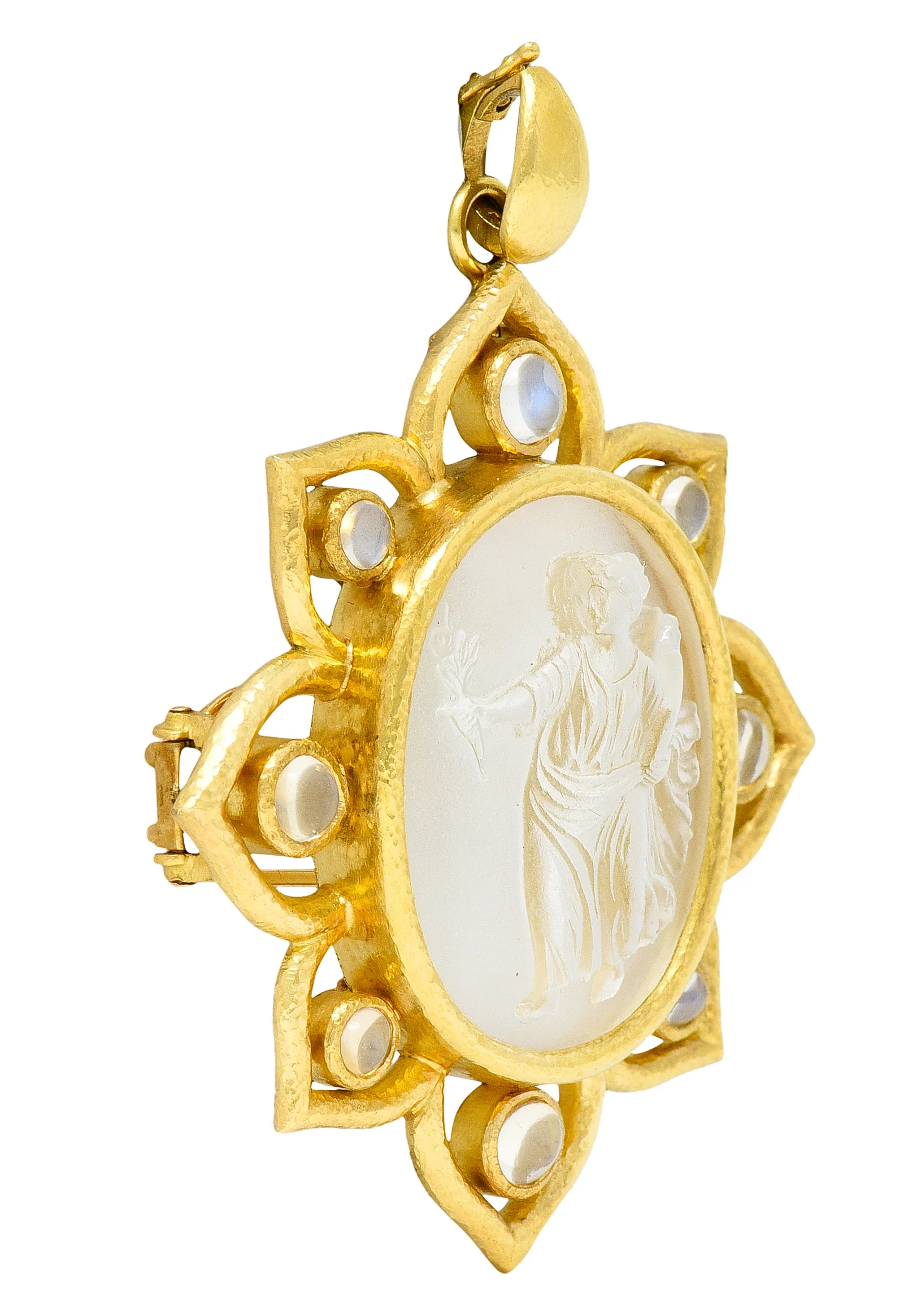 Elizabeth Locke Moonstone Venetian Glass Mother-Of-Pearl 18 Karat Gold Goddess Enhancer Pendant Brooch - Image 6
